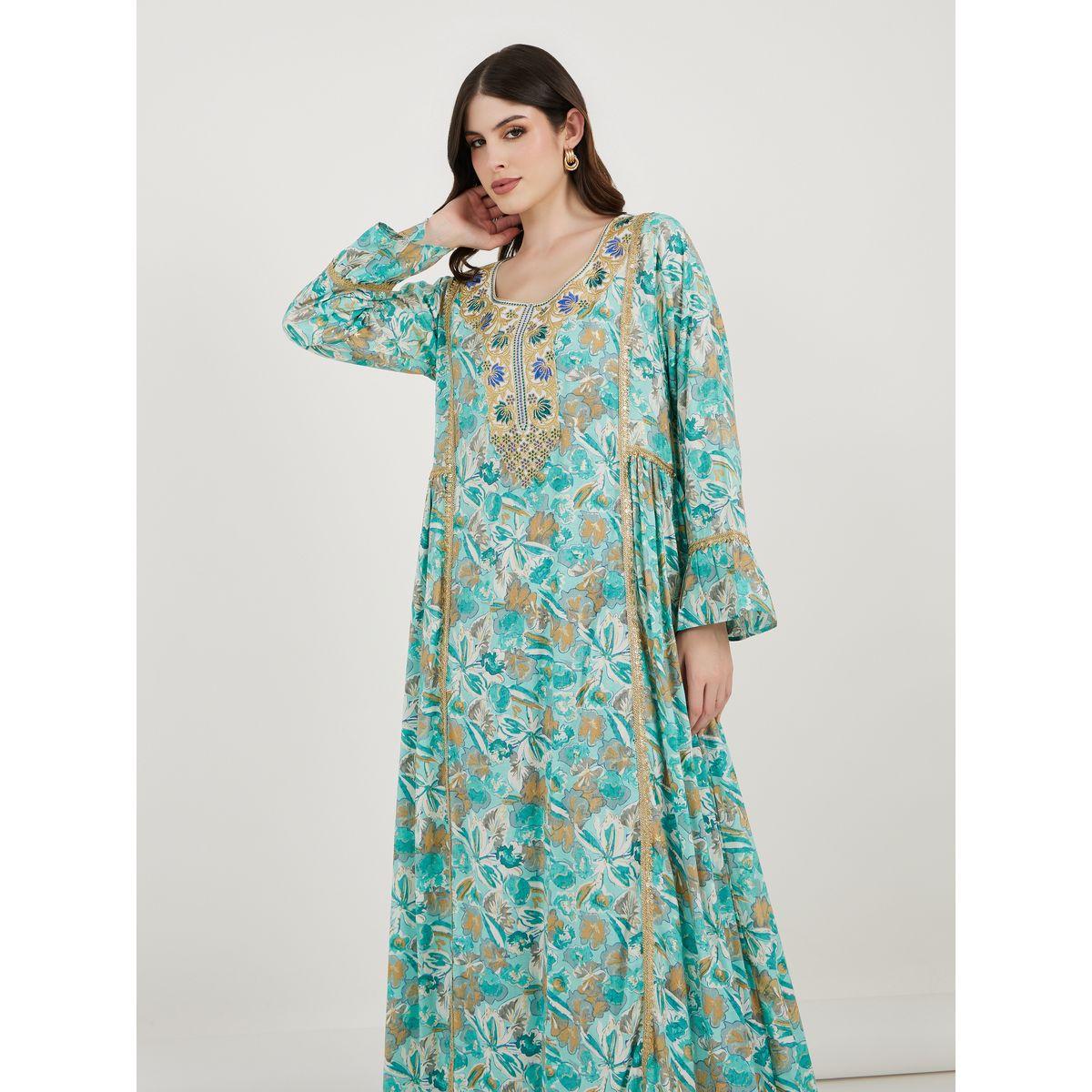 Maxim Creation X Styli  Printed Kaftan with Threadwork Embroidery-women-arabicclothing-kaftan-image-2