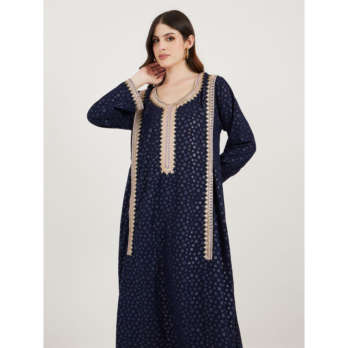 Maxim Creation X Styli  Embroidered Panel Scoop Neck Kaftan-women-arabicclothing-kaftan-image-2