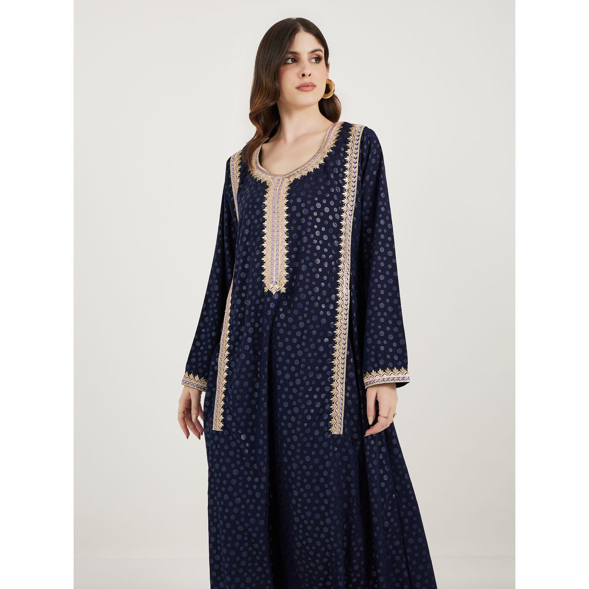 Maxim Creation X Styli  Embroidered Panel Scoop Neck Kaftan-women-arabicclothing-kaftan-image-5