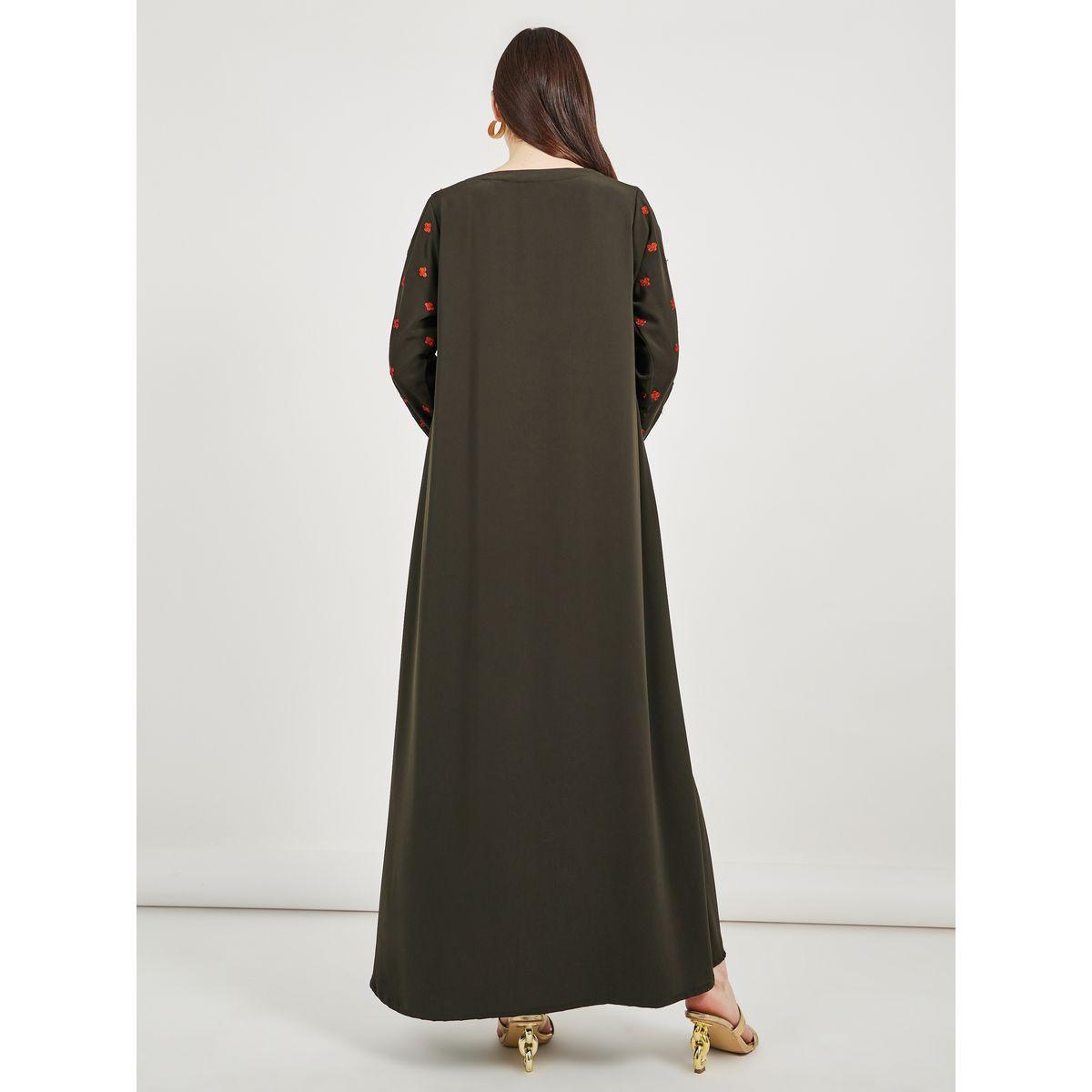 Maxim Creation X Styli  Embroidered Notch Neck Kaftan-women-arabicclothing-kaftan-image-6