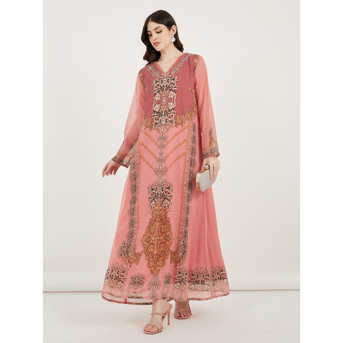 Maxim Creation X Styli  Damask Print Studded Georgette Kaftan-women-arabicclothing-kaftan-image-1