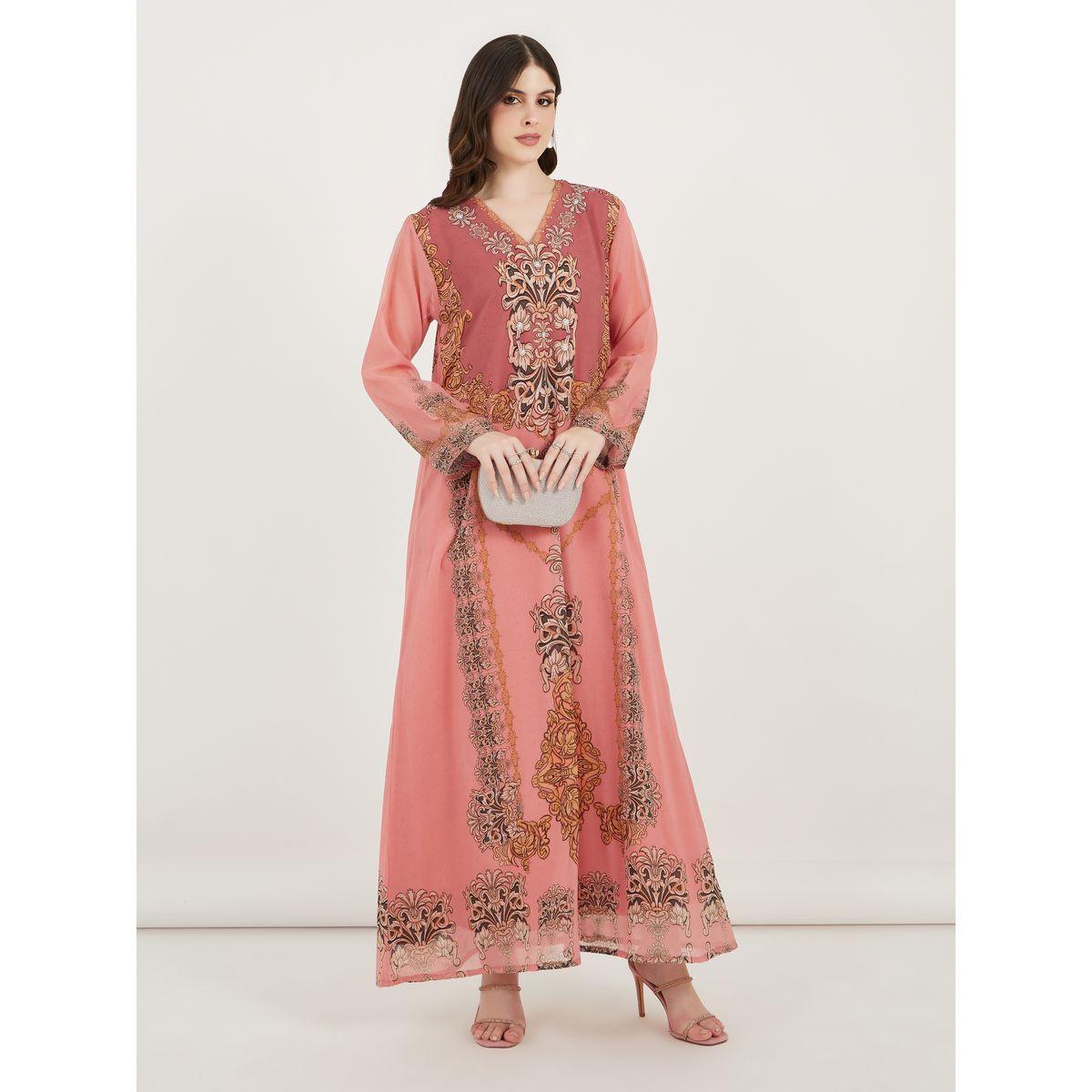 Maxim Creation X Styli  Damask Print Studded Georgette Kaftan-women-arabicclothing-kaftan-image-3