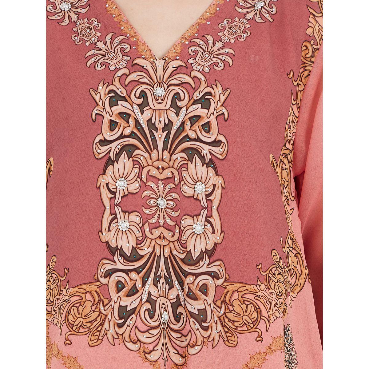 Maxim Creation X Styli  Damask Print Studded Georgette Kaftan-women-arabicclothing-kaftan-image-4