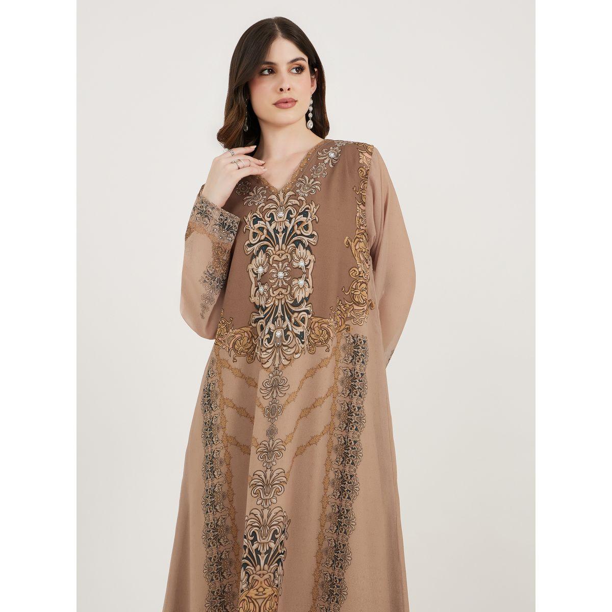 Maxim Creation X Styli  Damask Print Studded Georgette Kaftan-women-arabicclothing-kaftan-image-2