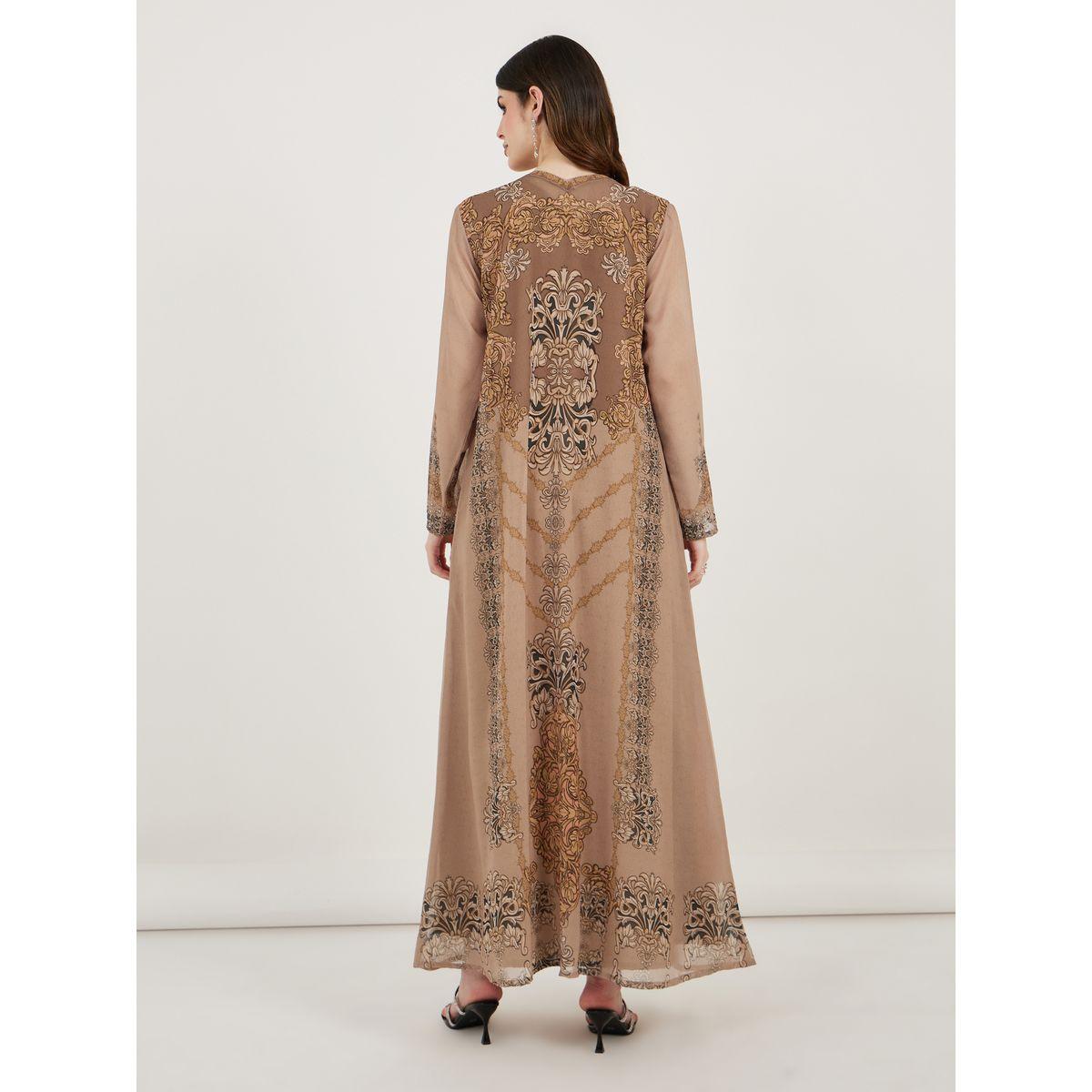 Maxim Creation X Styli  Damask Print Studded Georgette Kaftan-women-arabicclothing-kaftan-image-4