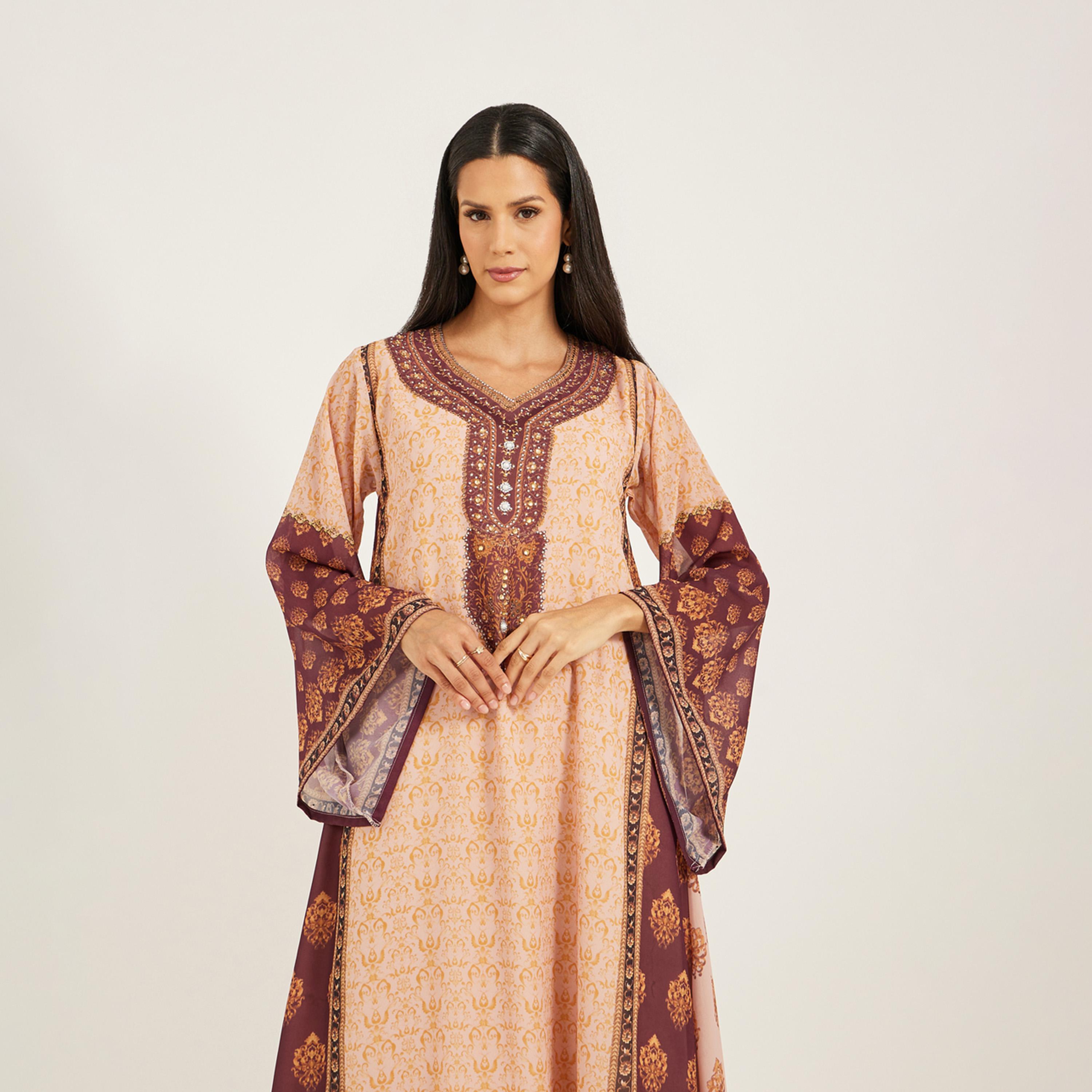 Maxim Creation X Styli Printed Bell Sleeve A-Line Kaftan-women-arabicclothing-kaftan-image-3