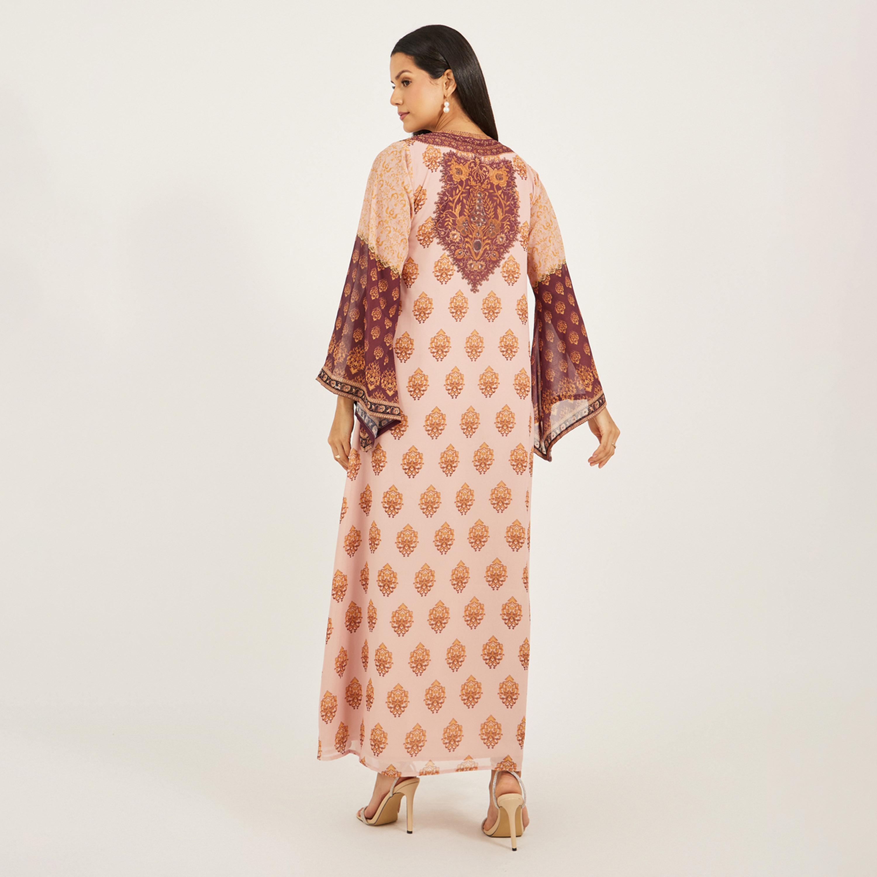 ماكسيم كرييشن × ستايلي - قفطان مطبوع بأكمام بشكل الجرس وقصة A-women-arabicclothing-kaftan-image-5
