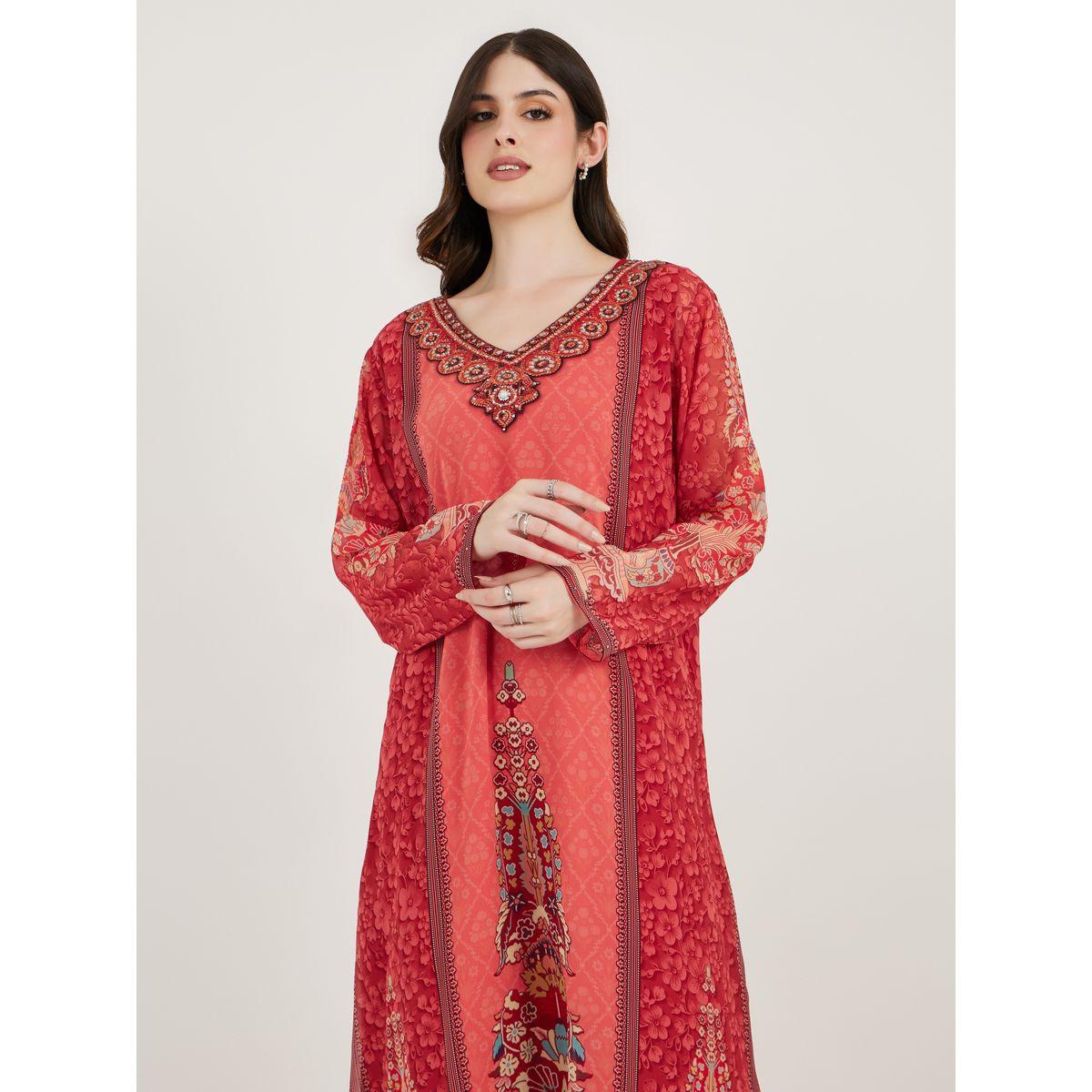 قفطان جورجيت وتفاصيل مُرصعة ماكسيم كرييشن × ستايلي-women-arabicclothing-kaftan-image-2
