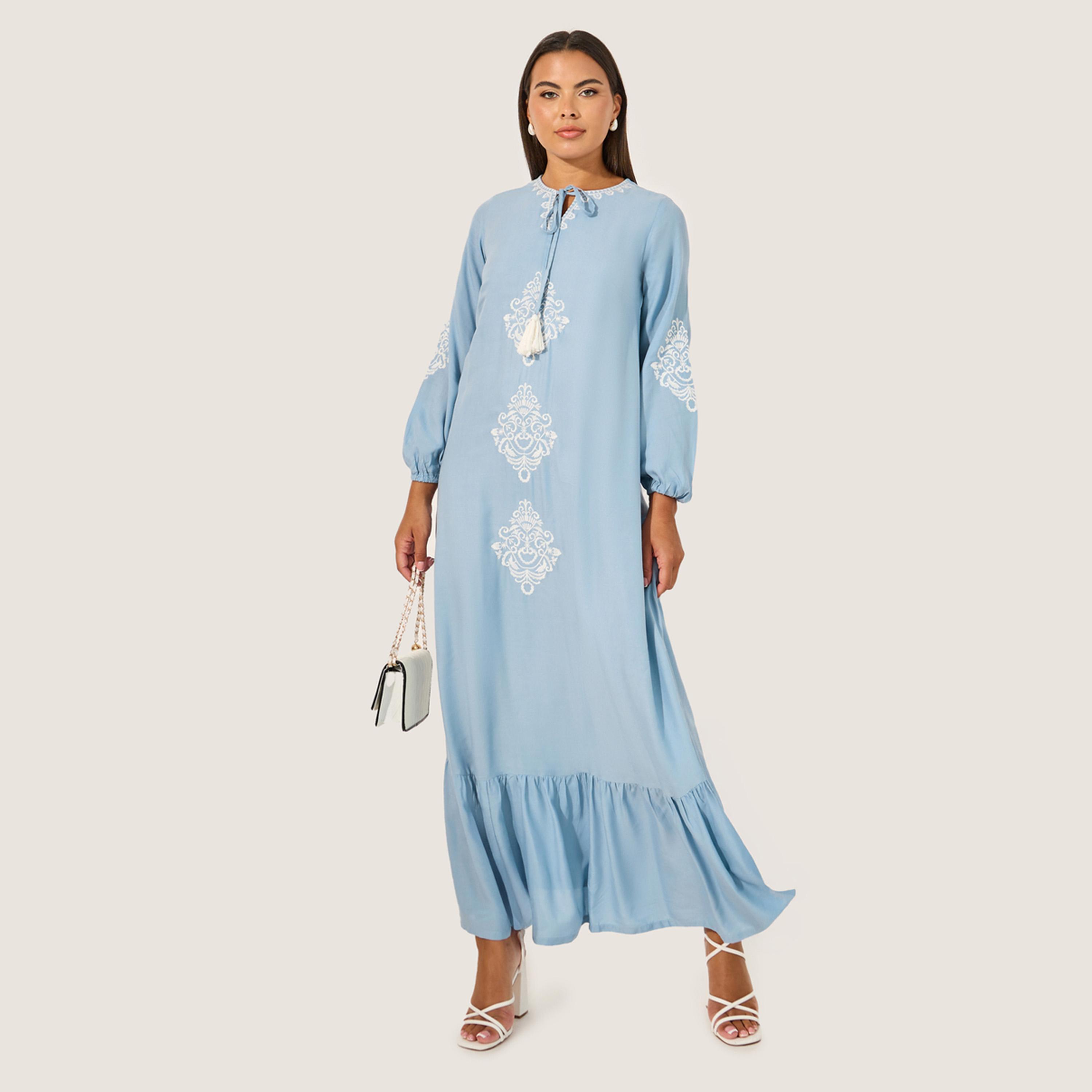Styli Embroidered Long Sleeves A-Line Maxi Dress-women-clothing-dresses-image-1