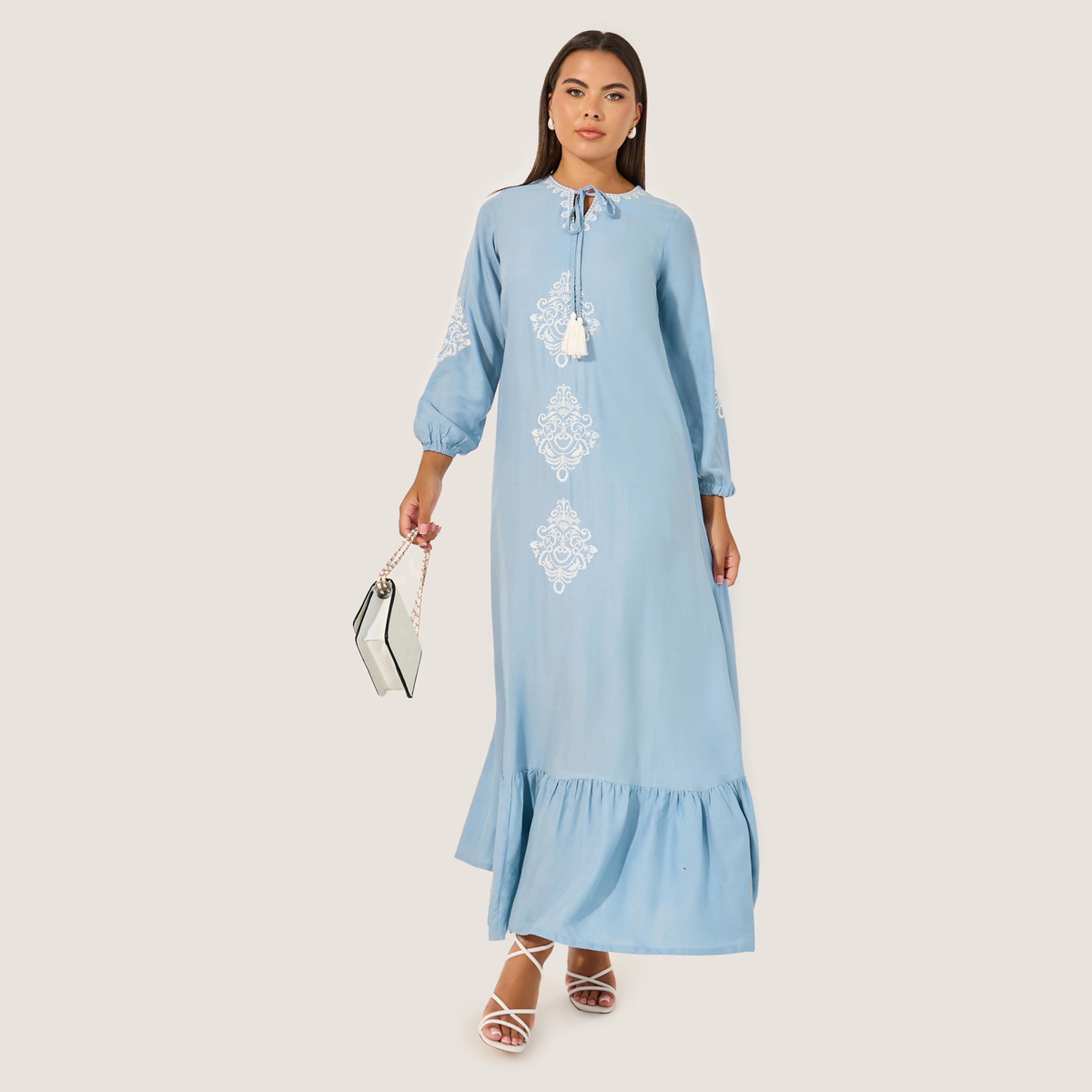 Styli Embroidered Long Sleeves A-Line Maxi Dress-women-clothing-dresses-image-2
