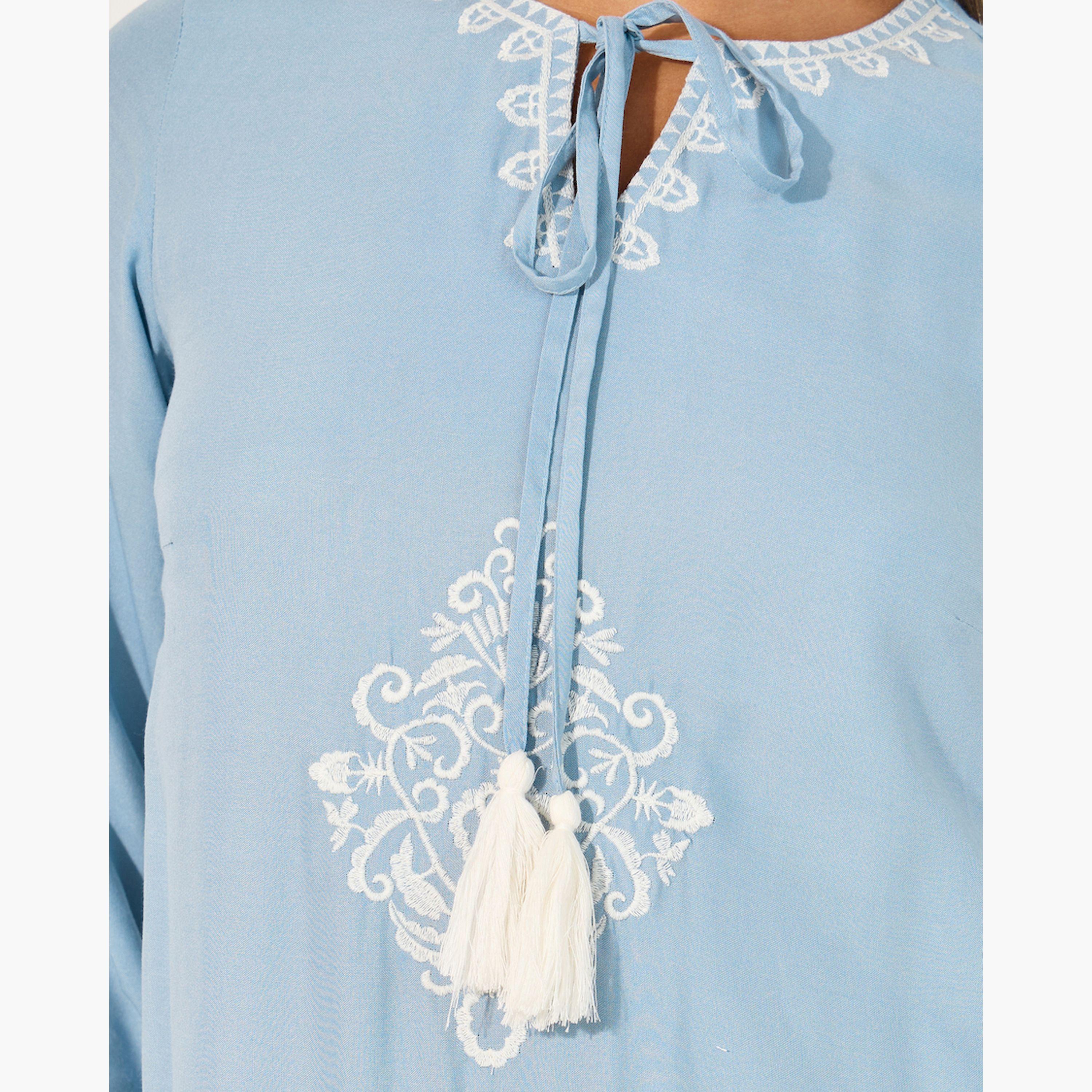Styli Embroidered Long Sleeves A-Line Maxi Dress-women-clothing-dresses-image-4