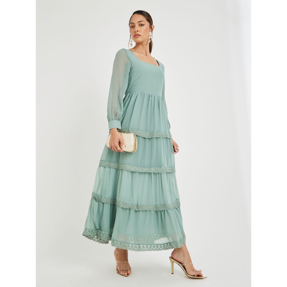 فستان طويل سادة بكسرات وأكمام طويلة-women-clothing-dresses-image-1