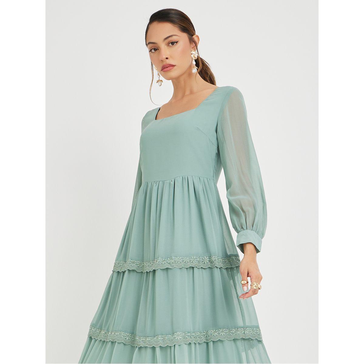 فستان طويل سادة بكسرات وأكمام طويلة-women-clothing-dresses-image-2