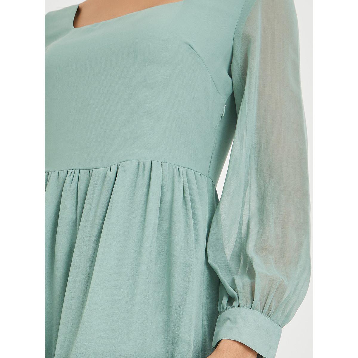 فستان طويل سادة بكسرات وأكمام طويلة-women-clothing-dresses-image-3