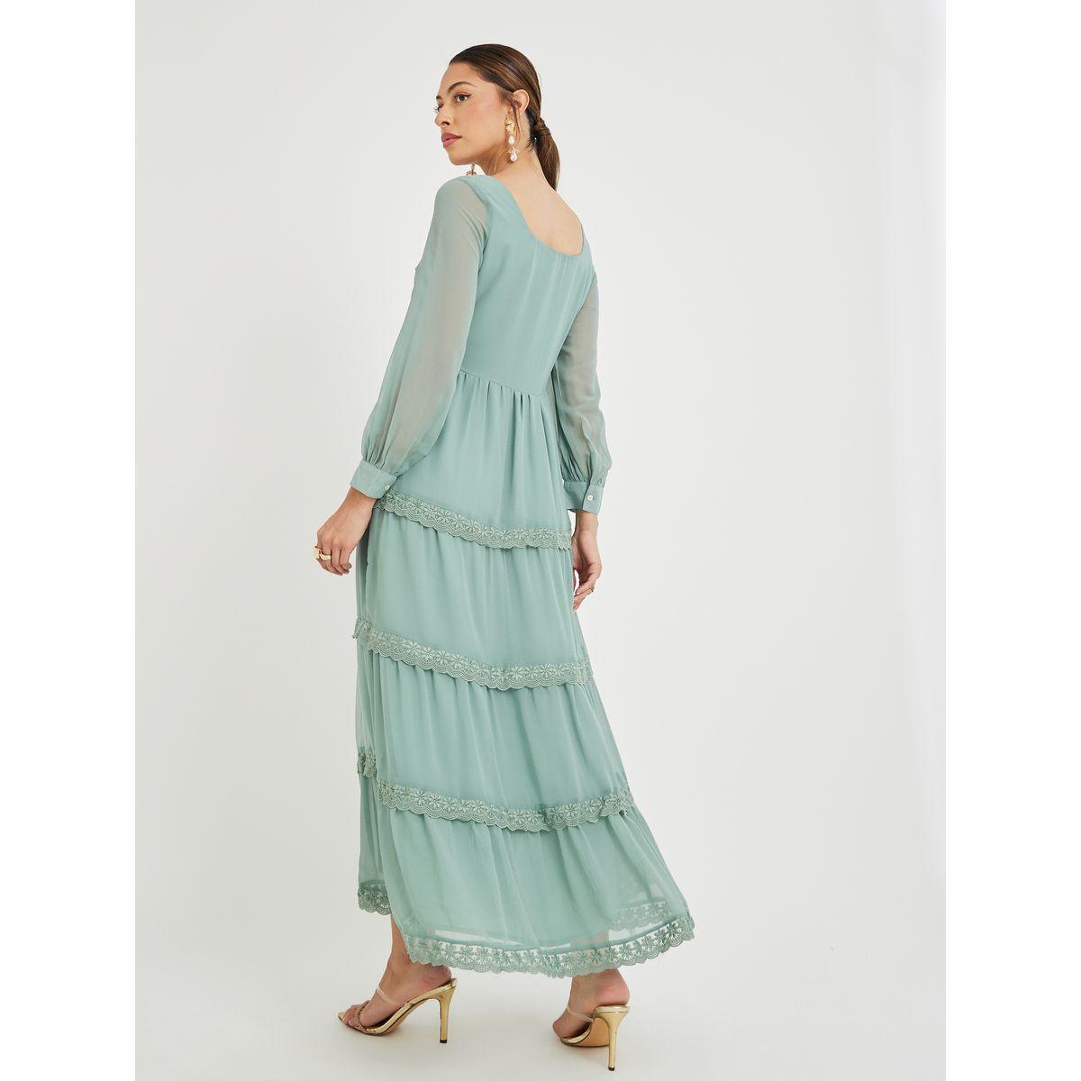 فستان طويل سادة بكسرات وأكمام طويلة-women-clothing-dresses-image-4