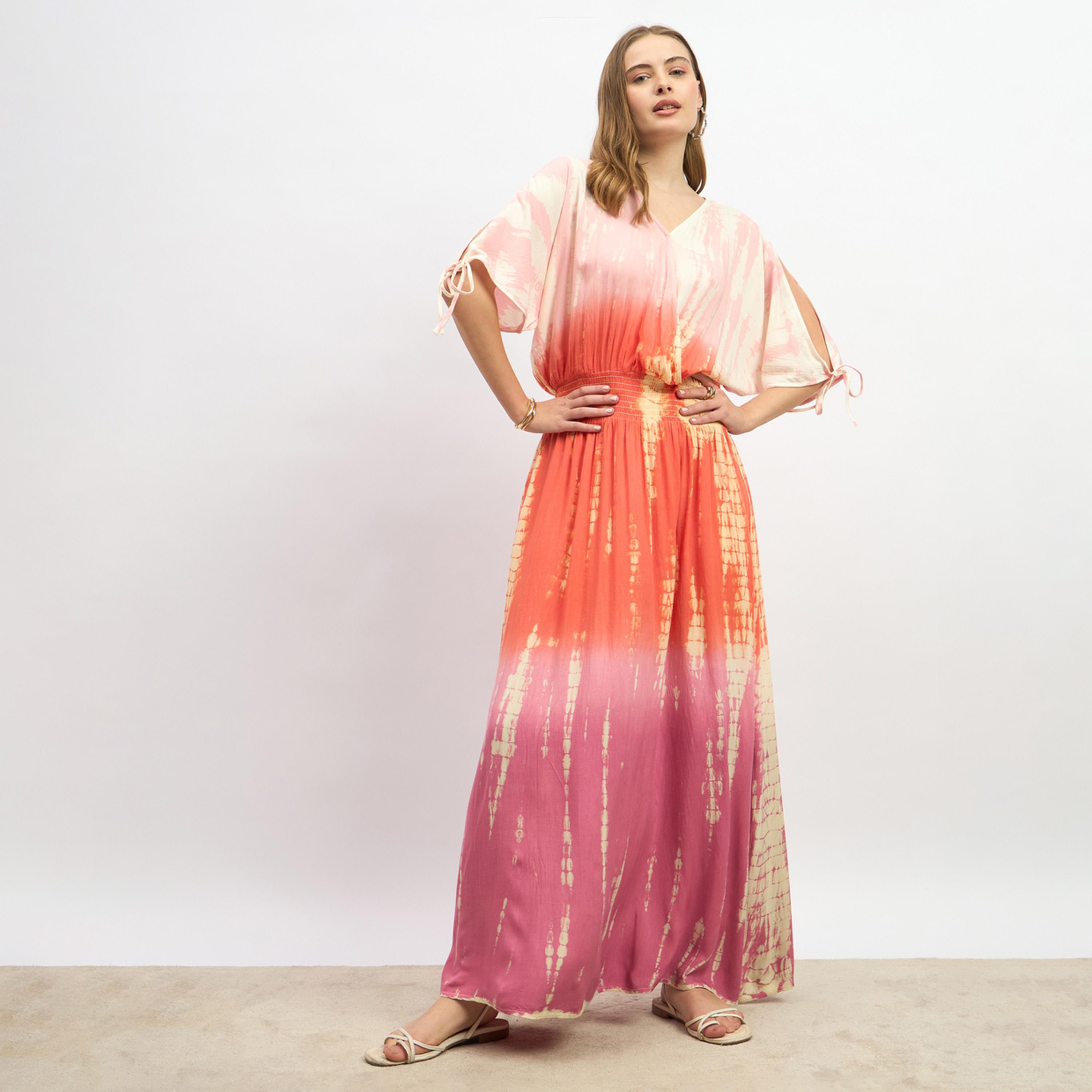 Styli Tie and Dye Print Slit Sleeves A-Line Maxi Dress-women-clothing-dresses-image-2