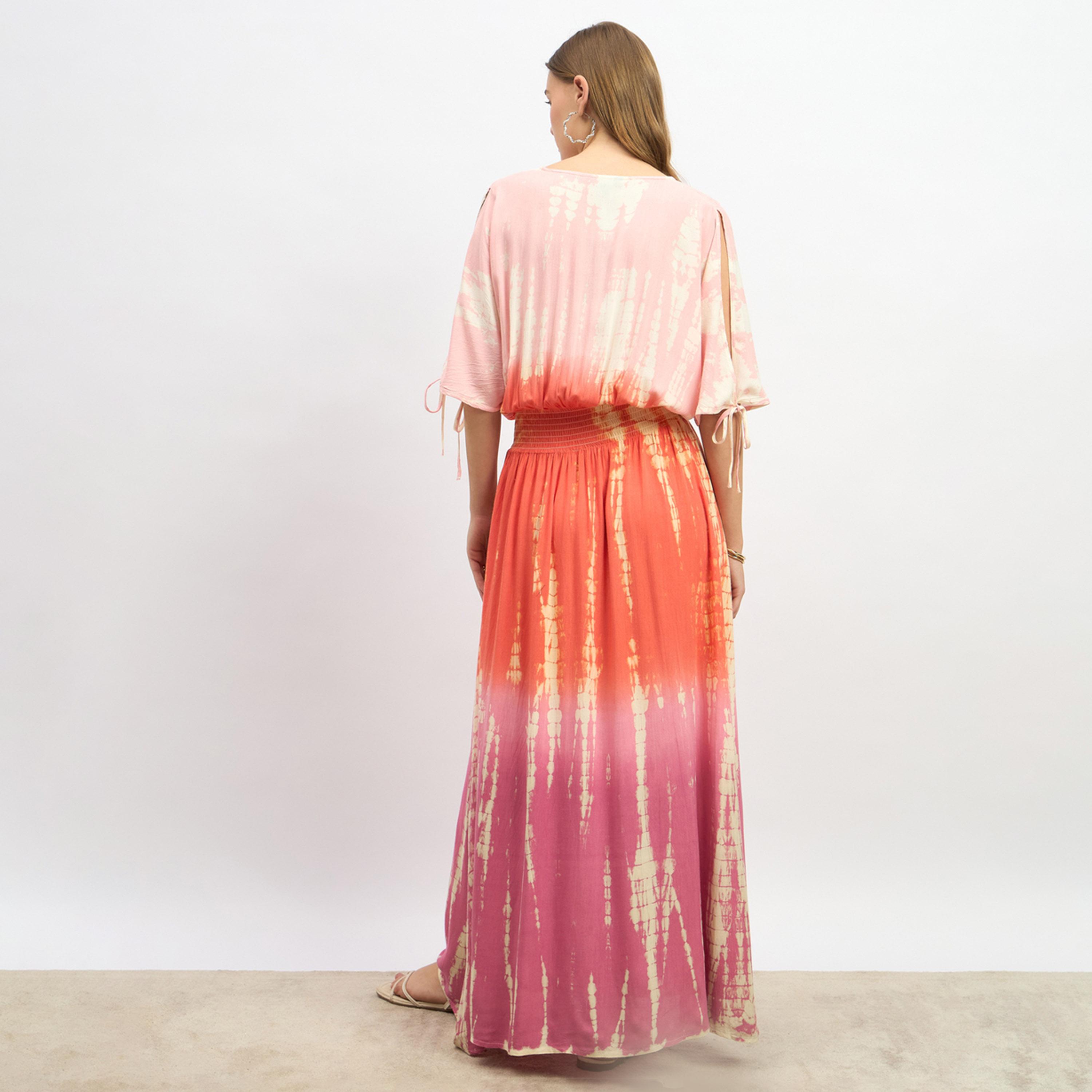 ستايلي - فستان ماكسي بقصة A وأكمام مشقوقة مطبوغ بالربط-women-clothing-dresses-image-5