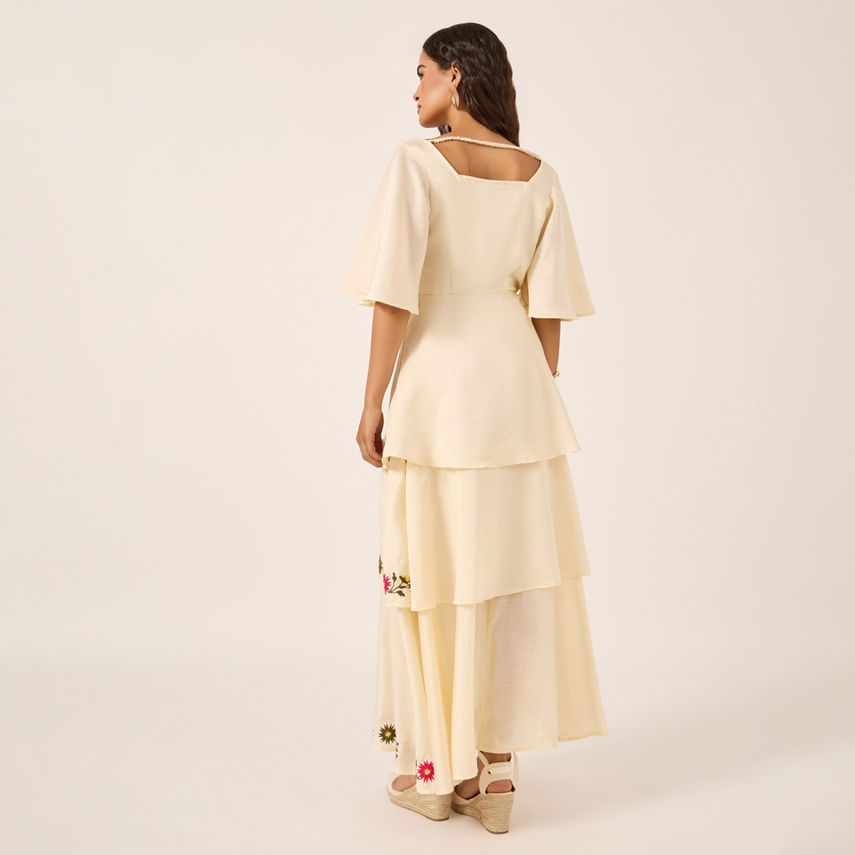 ستايلي - فستان ماكسي مطرز بأكمام تصل إلى الكوع-women-clothing-dresses-image-5