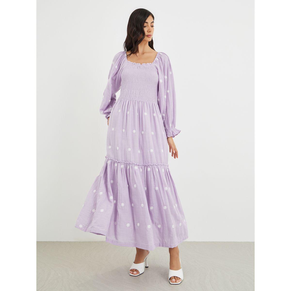 Styli Floral Embroidered Smocked A-Line Midi Dress-women-clothing-dresses-image-2