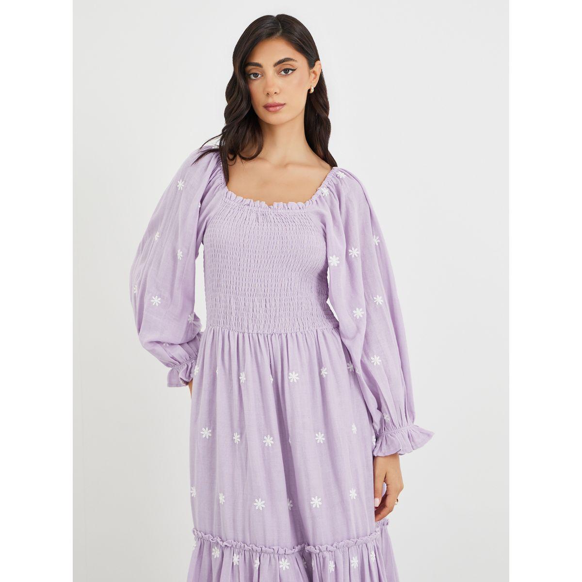 Styli Floral Embroidered Smocked A-Line Midi Dress-women-clothing-dresses-image-3