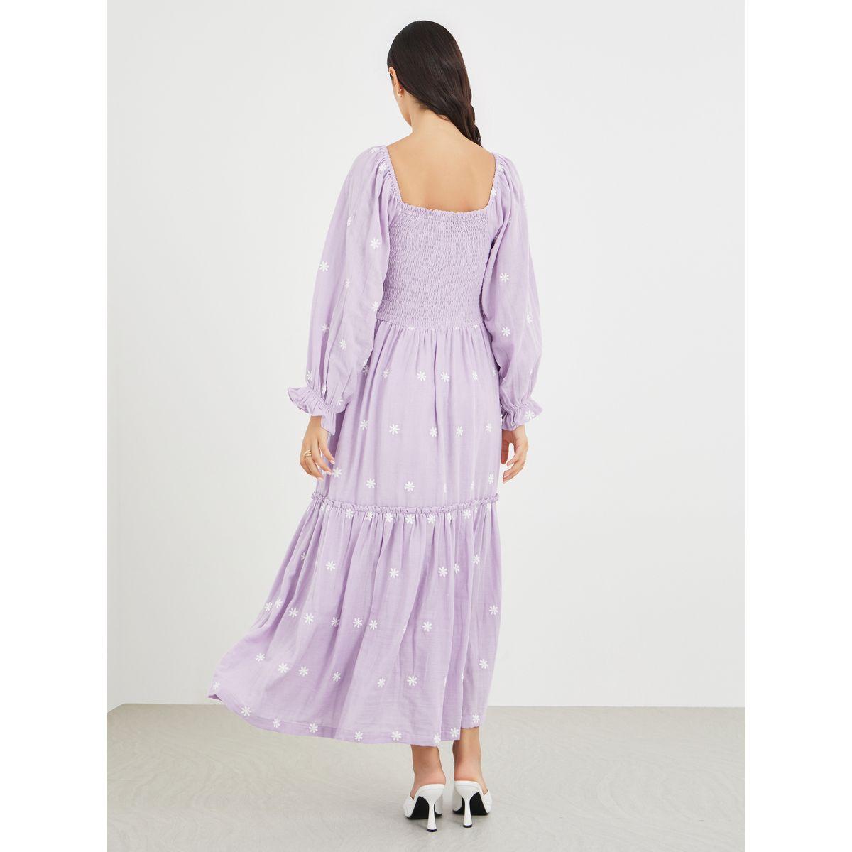Styli Floral Embroidered Smocked A-Line Midi Dress-women-clothing-dresses-image-5