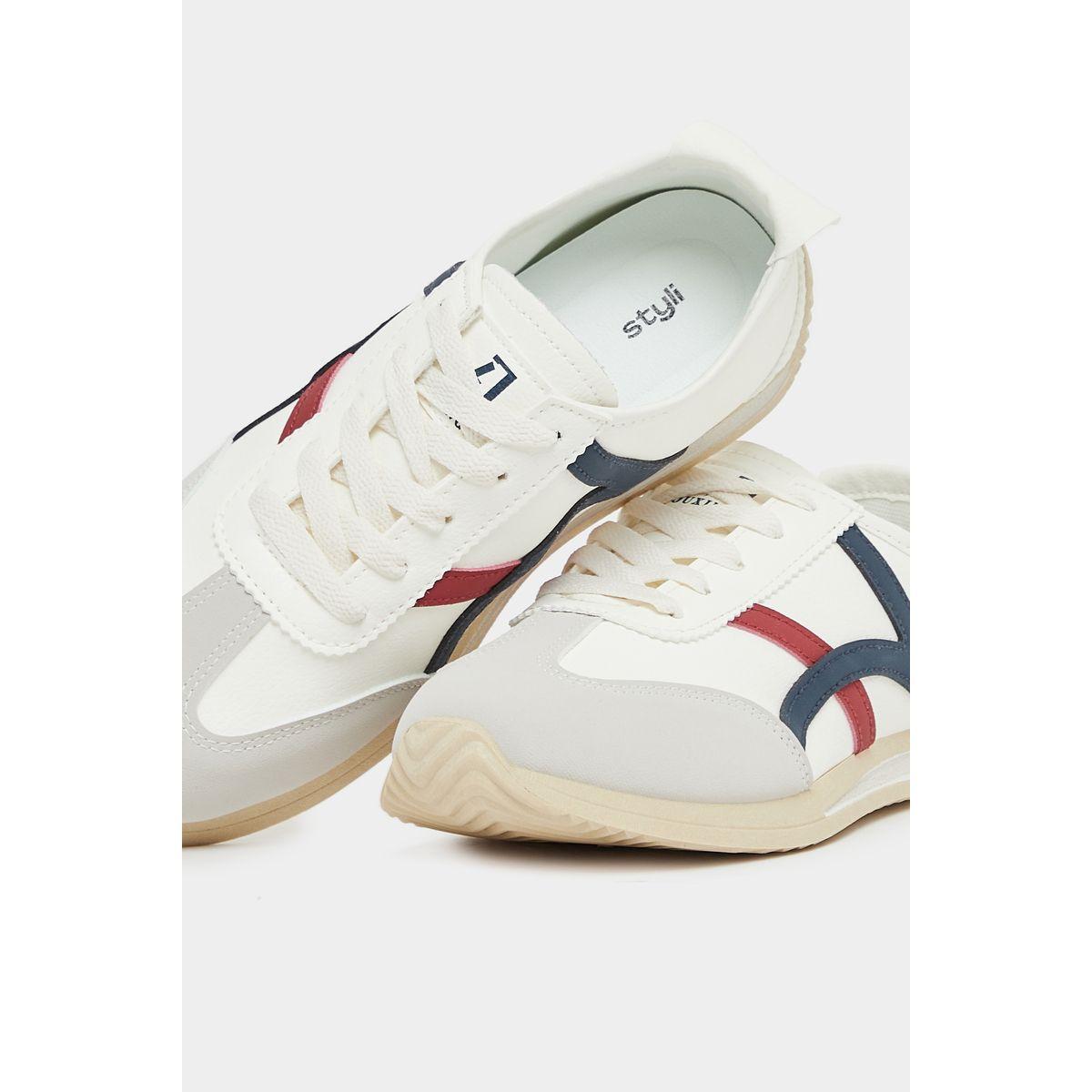 Striped Panel Lace Up Sneakers-women-shoes-sneakers-image-4