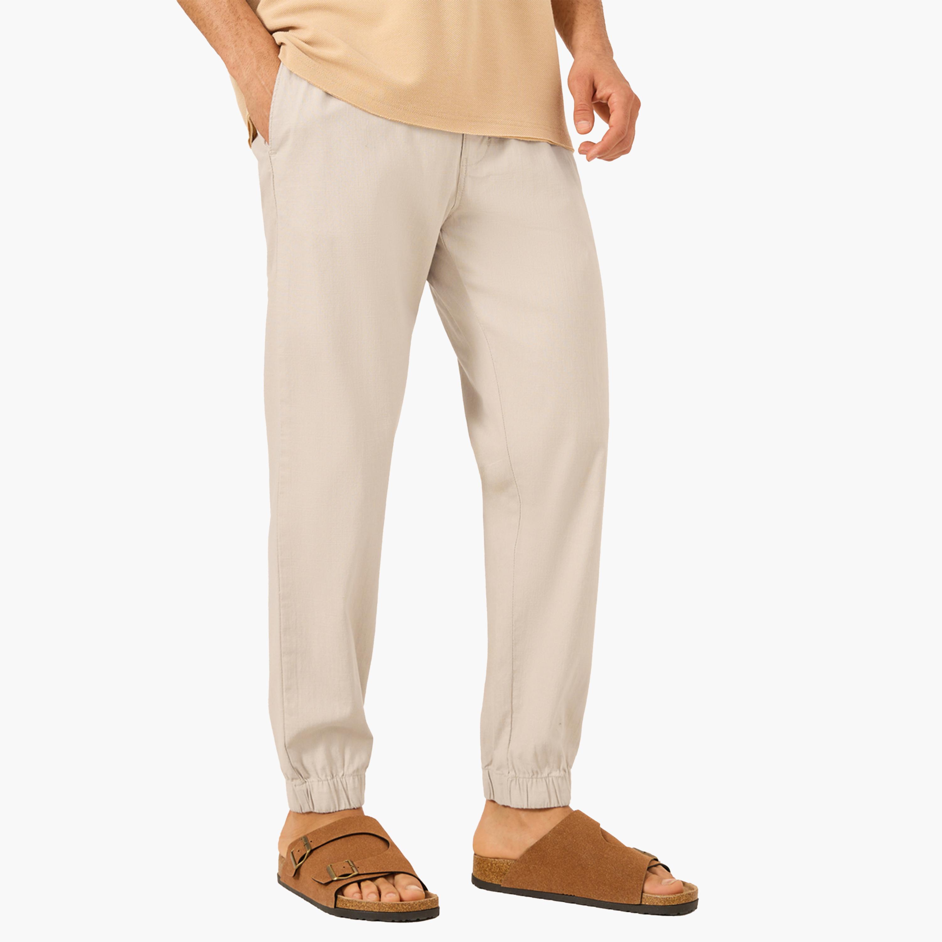 Styli Solid Relaxed Fit Elasticated Cuffed Joggers with Contrast Drawstring-men-clothing-bottoms-joggers-image-1