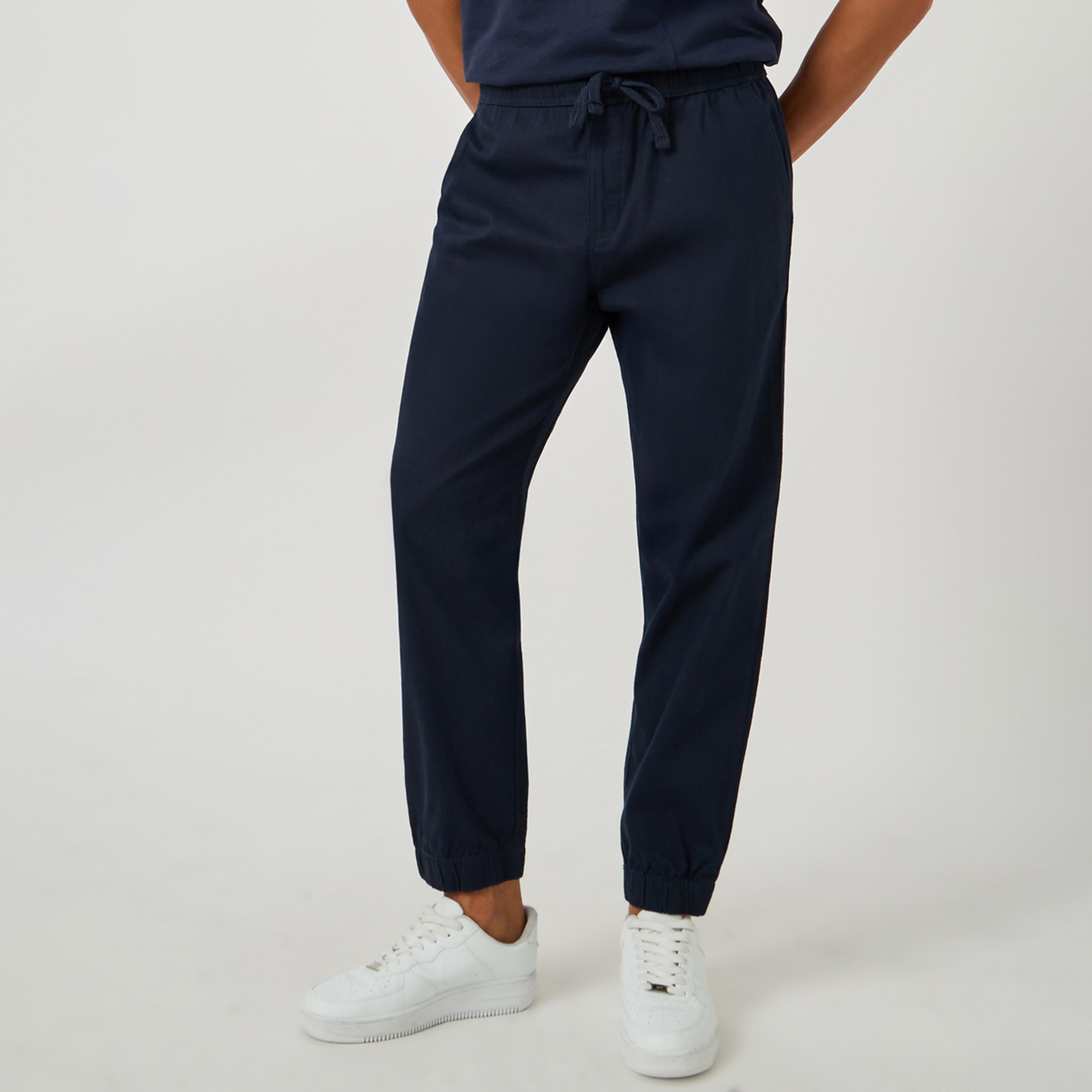 Styli Solid Relaxed Fit Elasticated Cuffed Joggers with Drawstring-men-clothing-bottoms-joggers-image-1