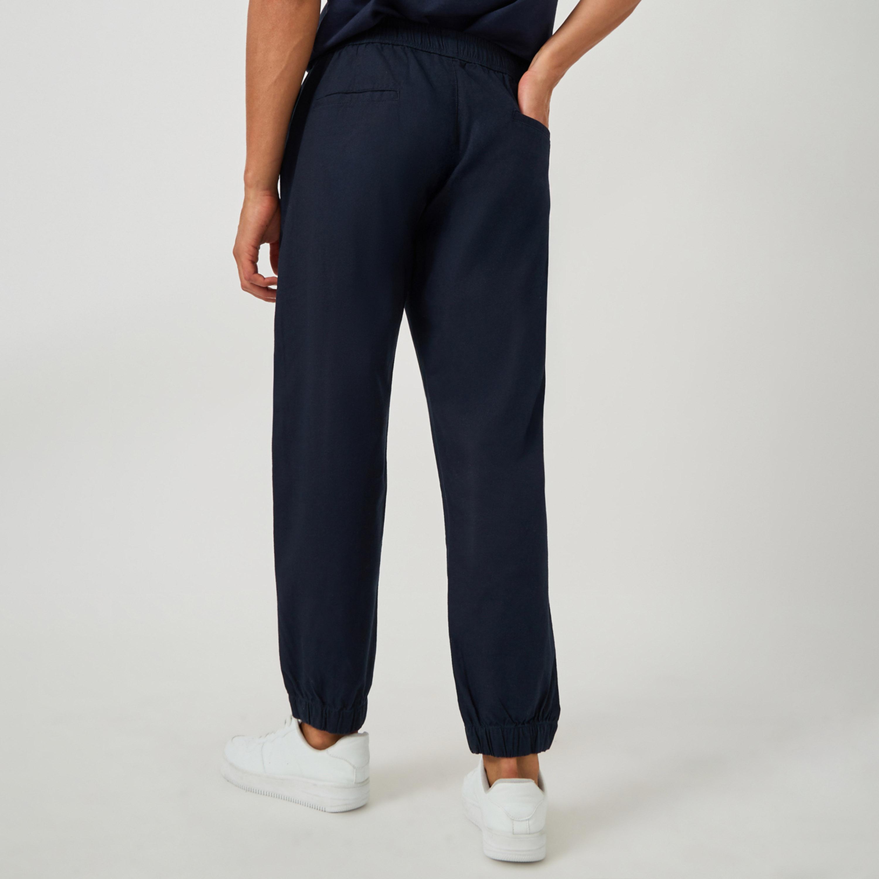 ستايلي - بنطال رياضي مريح سادة بحواف مطاطية ورباط-men-clothing-bottoms-joggers-image-1