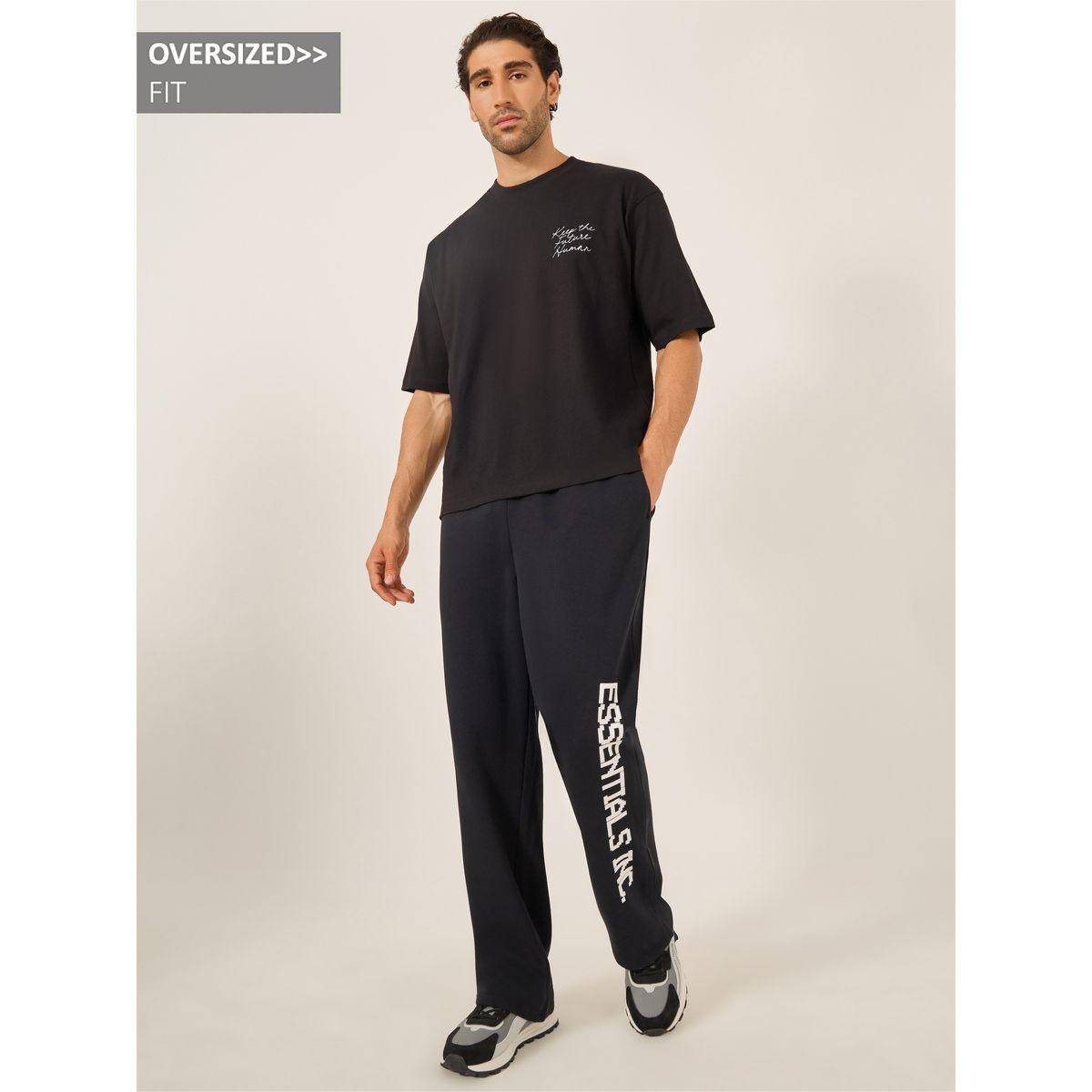 جوغر فليس فضفاض بطبعة بيكسل وحافة مفتوحة-men-clothing-bottoms-joggers-image-1