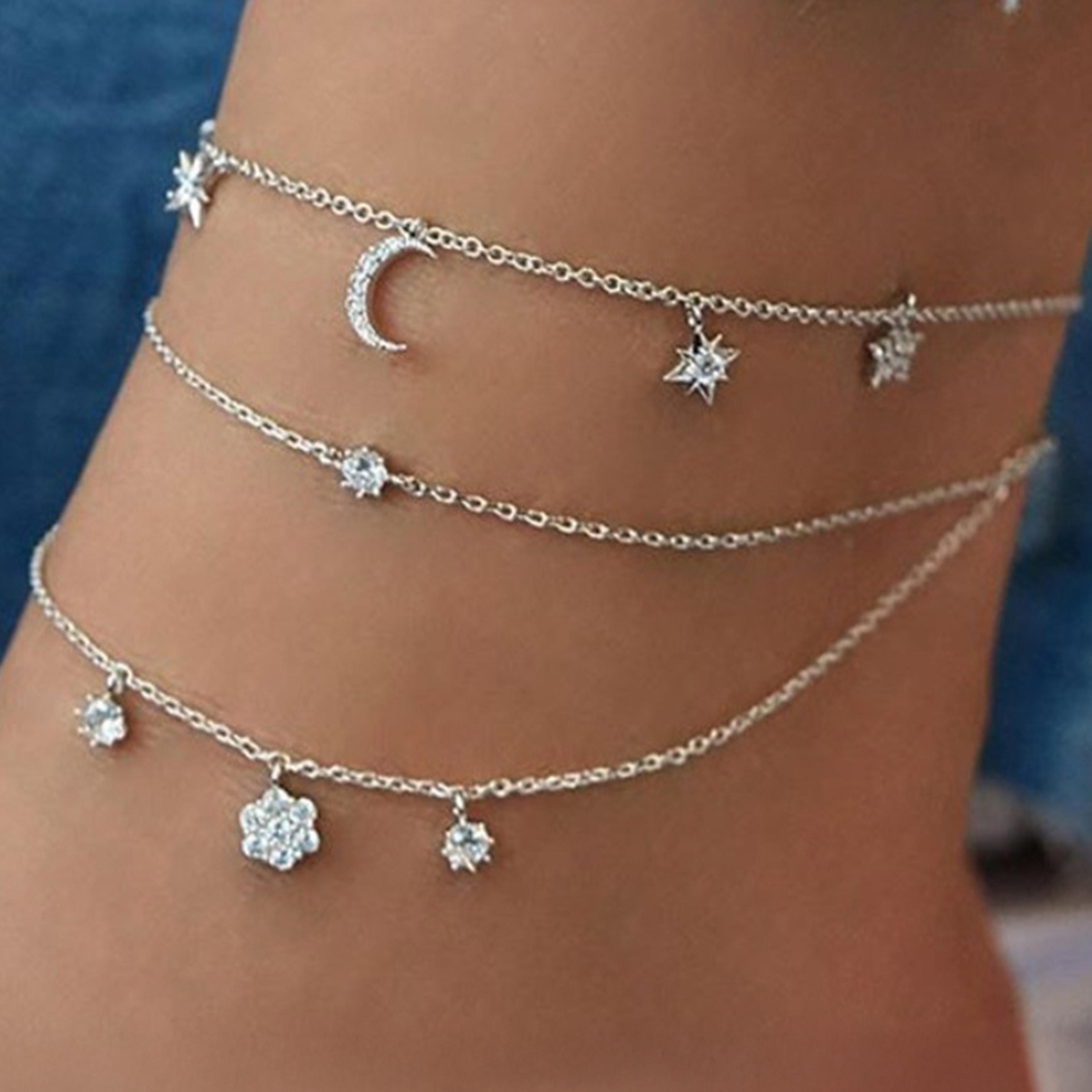 Styli Moon & Star Drop Layered Anklet-women-watchesandjewellery-jewellery-anklets-image-4