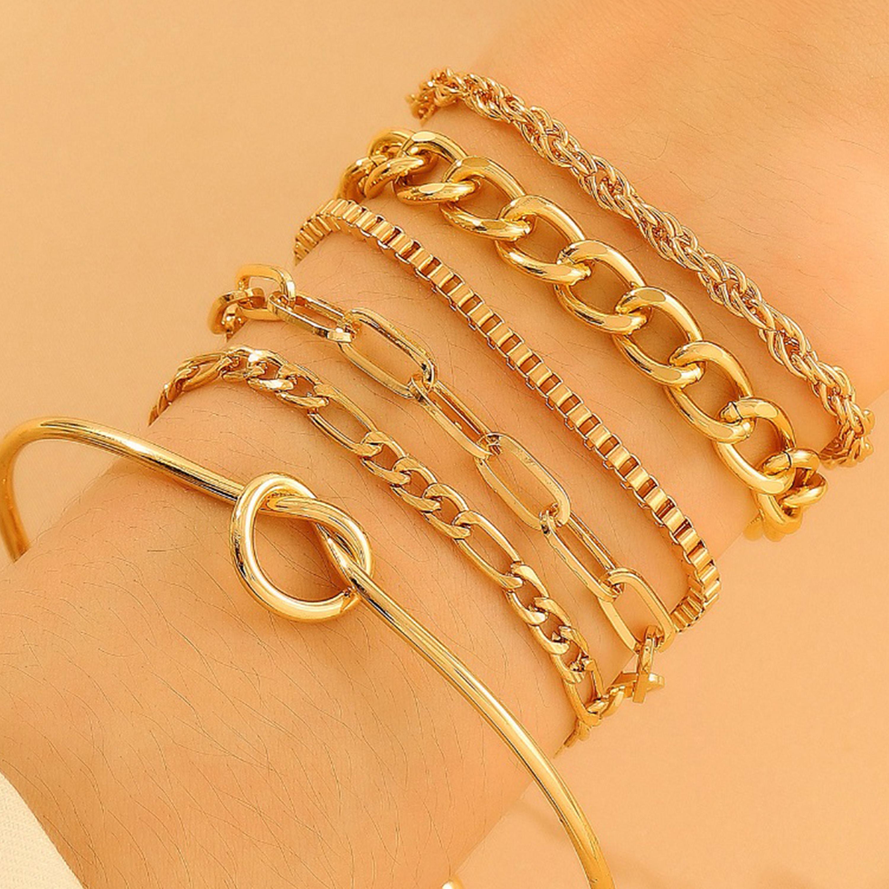 ستايلي - مجموعة من 6 قطع - أساور بسلسلة مترابطة متنوعة-women-watchesandjewellery-jewellery-banglesandbracelets-image-1