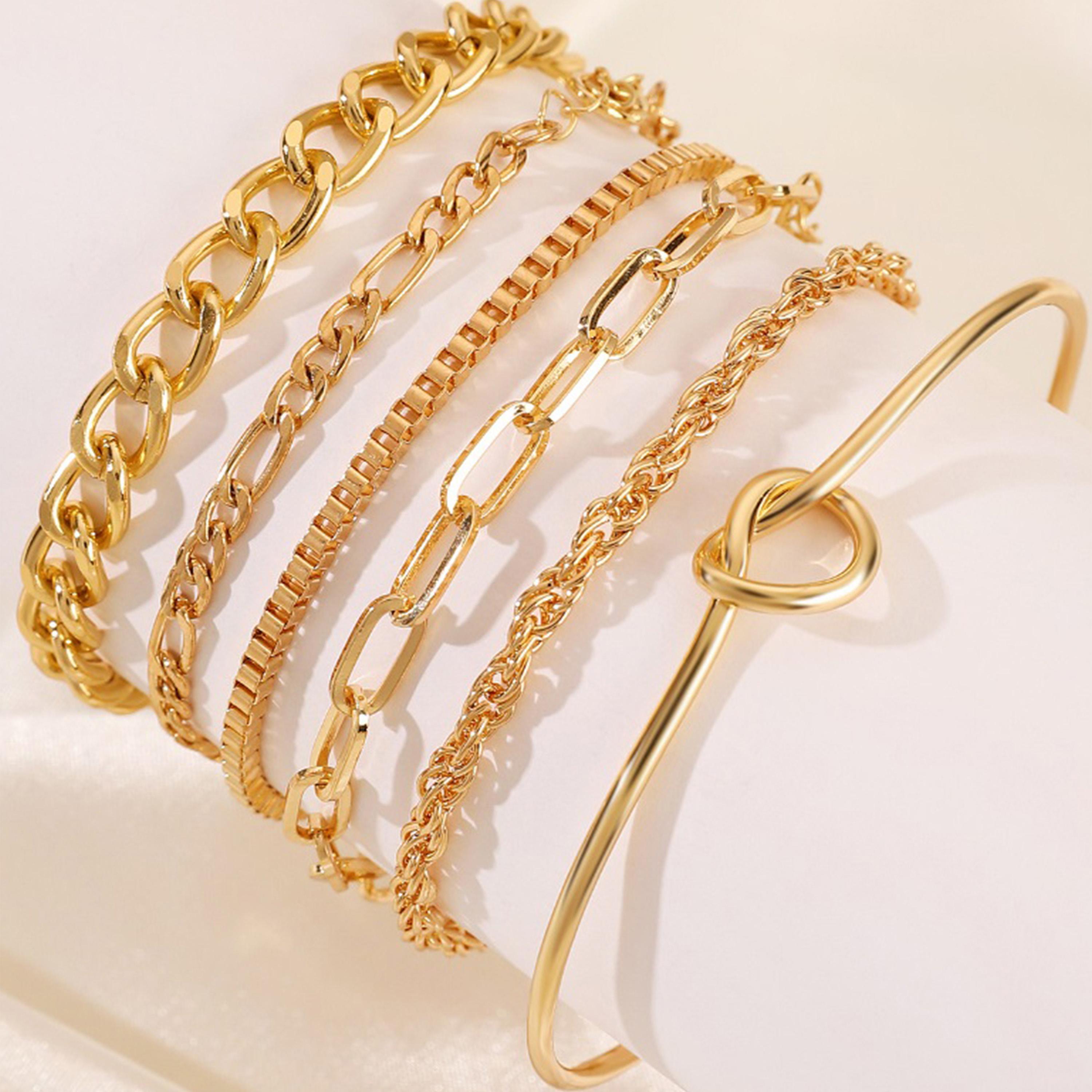 ستايلي - مجموعة من 6 قطع - أساور بسلسلة مترابطة متنوعة-women-watchesandjewellery-jewellery-banglesandbracelets-image-2