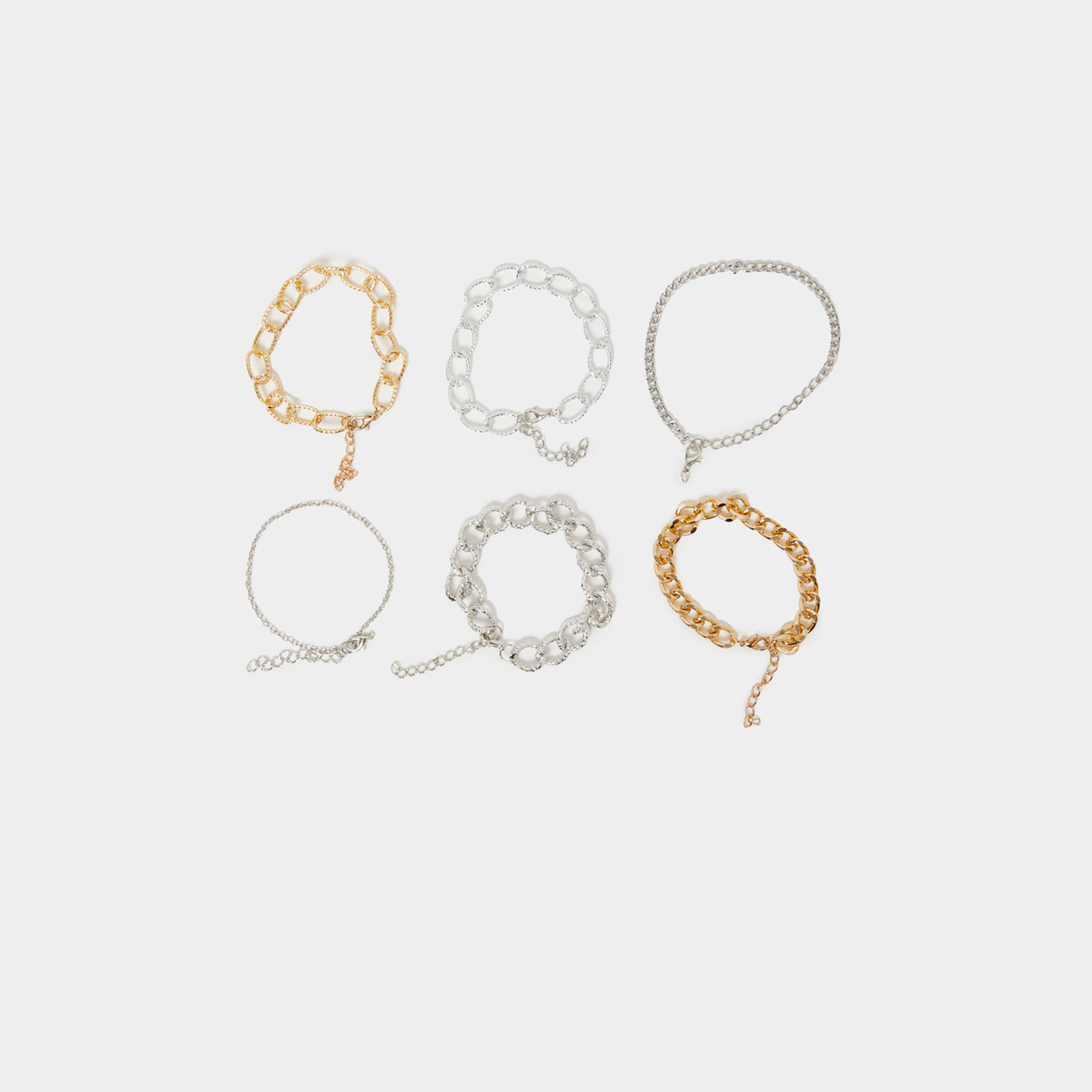 ستايلي - مجموعة من 6 قطع - أساور سلسلة مع مشبك إغلاق-women-watchesandjewellery-jewellery-banglesandbracelets-image-2