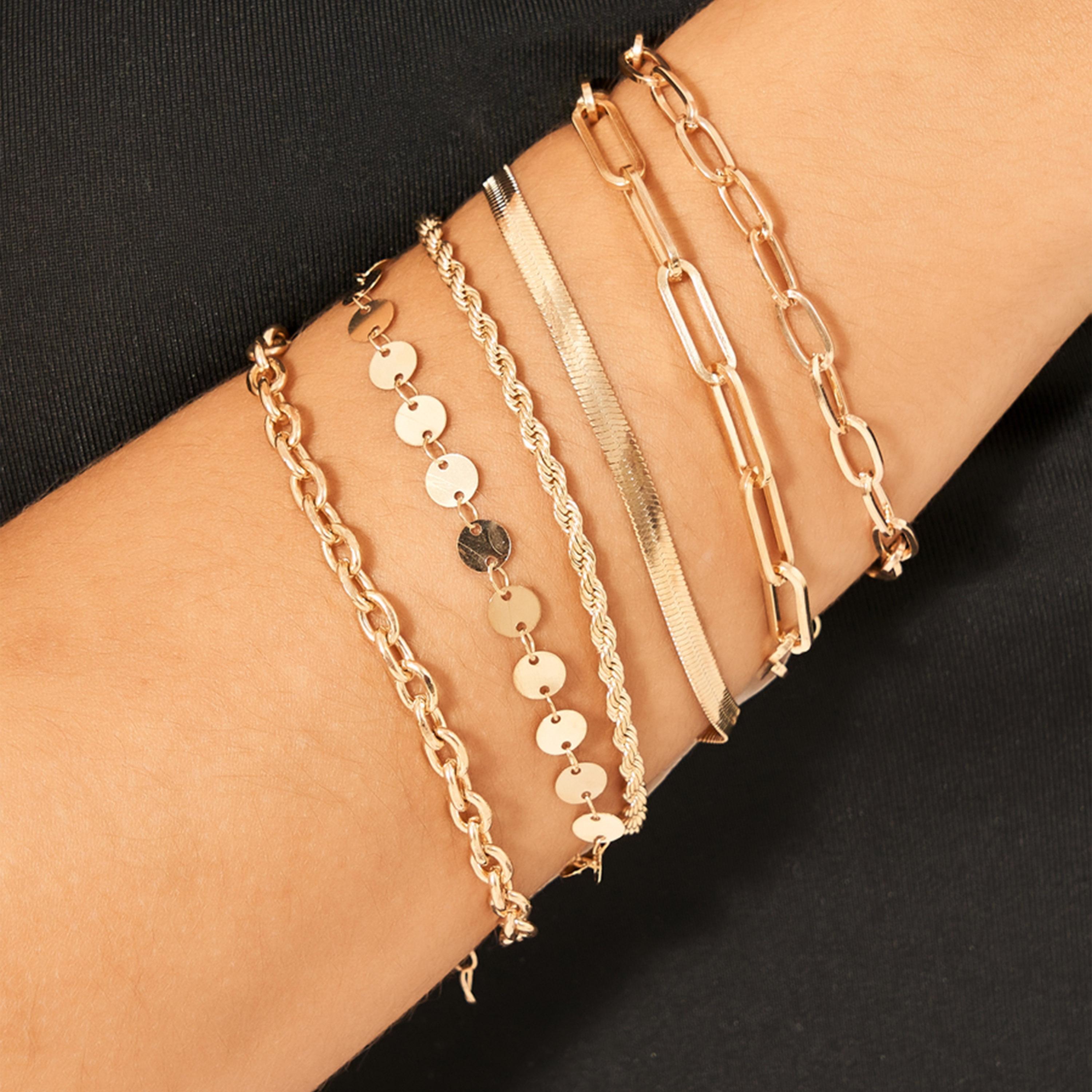 ستايلي - مجموعة من 6 قطع - أساور بسلسلة مترابطة متنوعة-women-watchesandjewellery-jewellery-banglesandbracelets-image-1