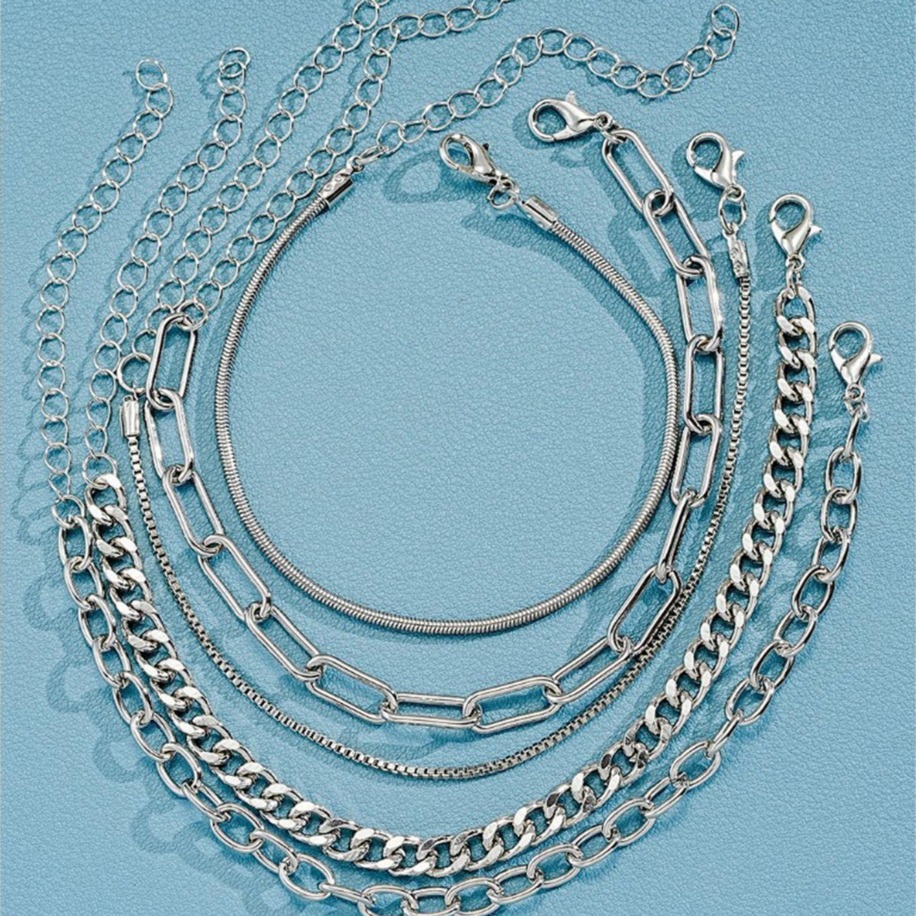 ستايلي - مجموعة من 5 قطع - أساور سلسلة حلقات متنوعة-women-watchesandjewellery-jewellery-banglesandbracelets-image-10