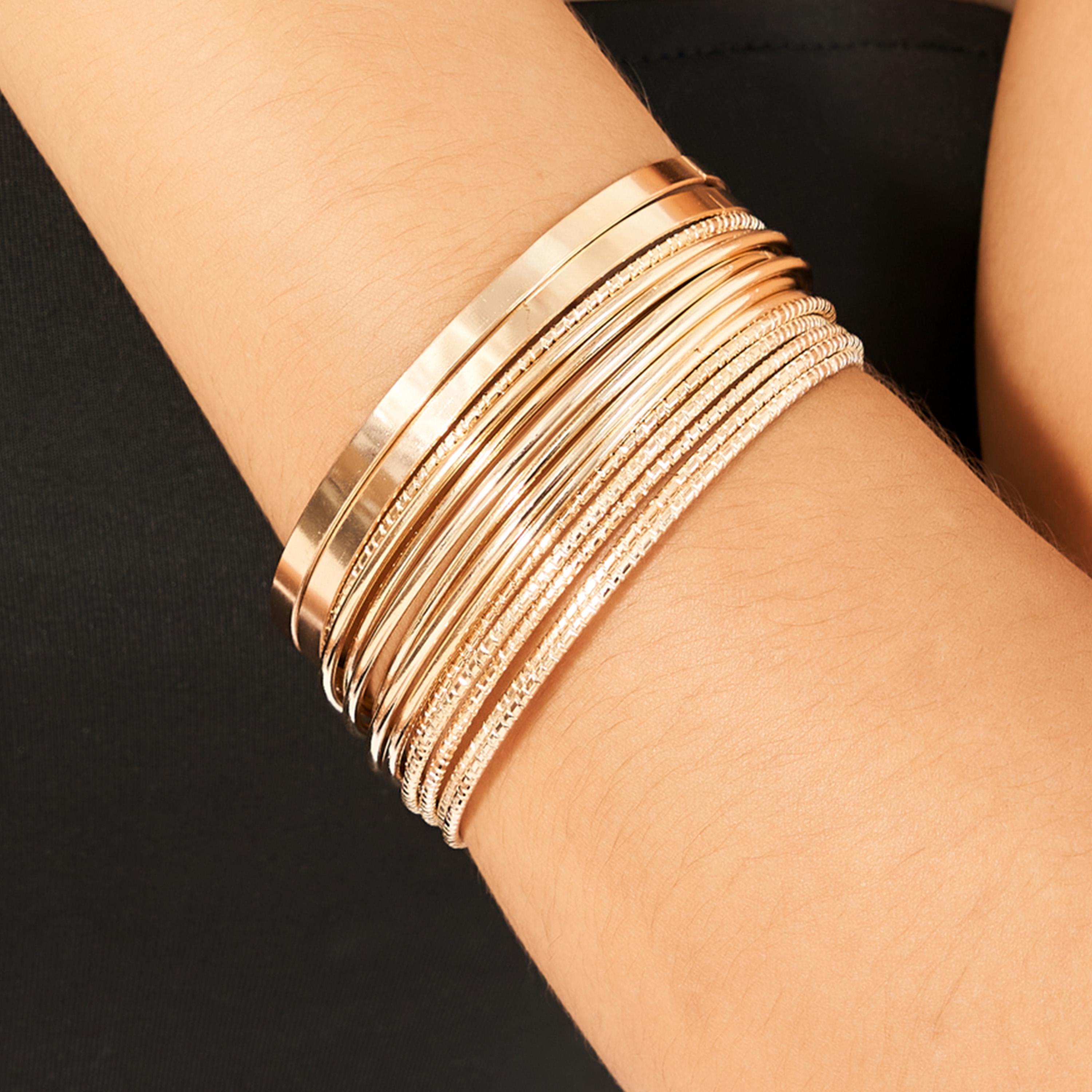 ستايلي - مجموعة من 14 قطعة - أساور منقوشة-women-watchesandjewellery-jewellery-banglesandbracelets-image-1