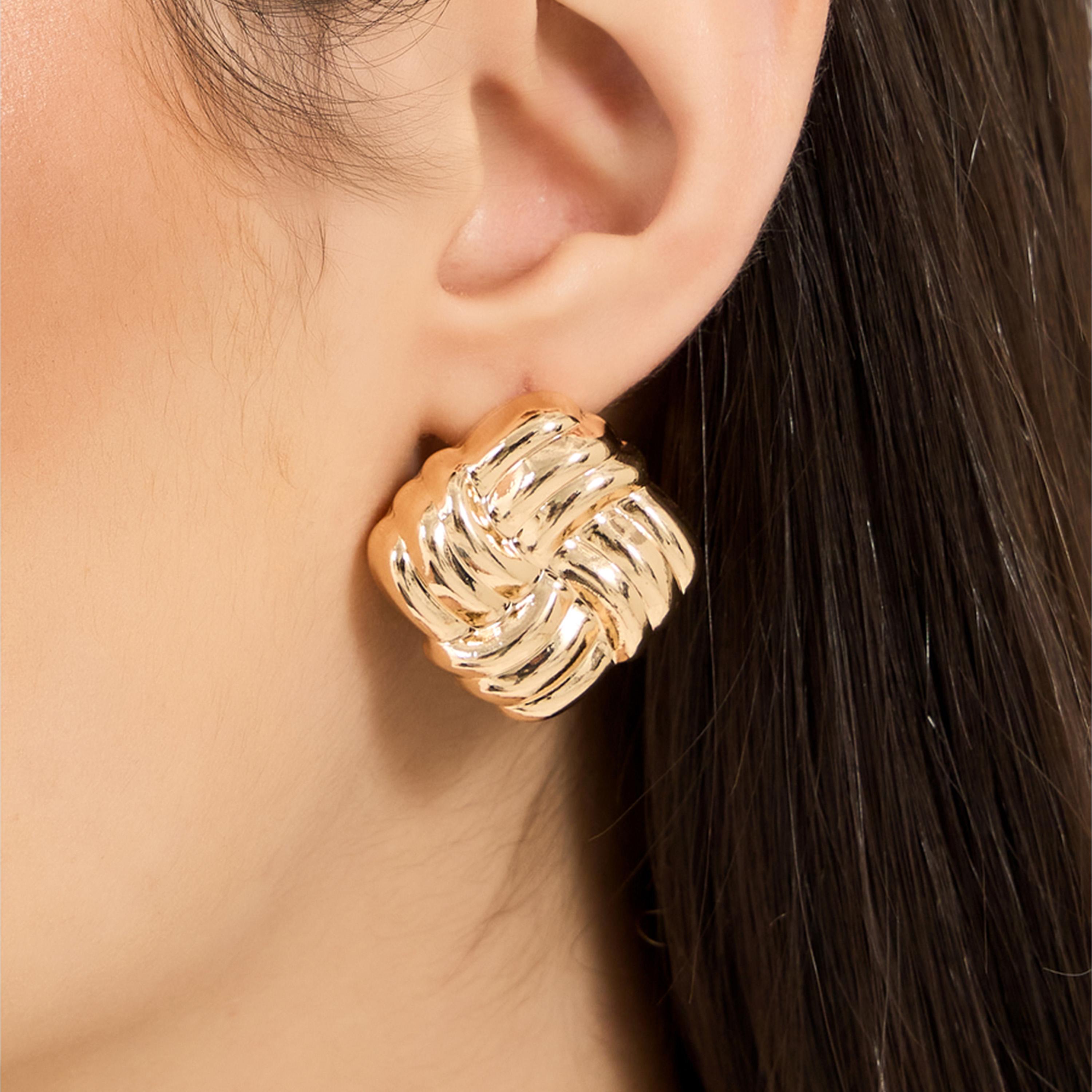Styli Square Textured Stud Earrings-women-watchesandjewellery-jewellery-earrings-image-2