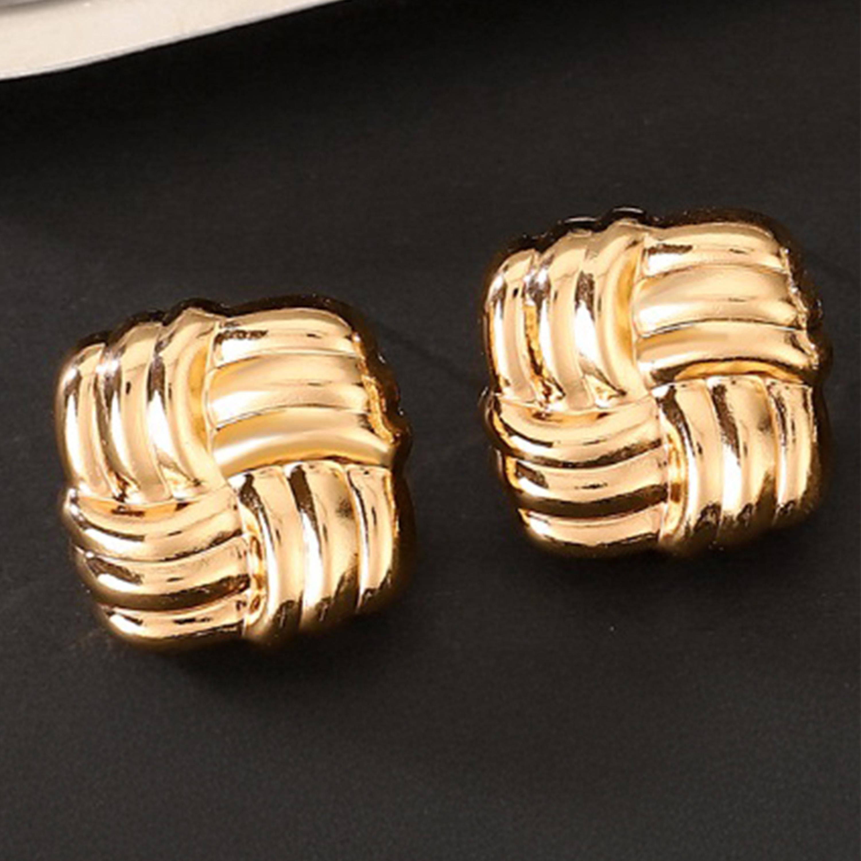 Styli Square Textured Stud Earrings-women-watchesandjewellery-jewellery-earrings-image-5