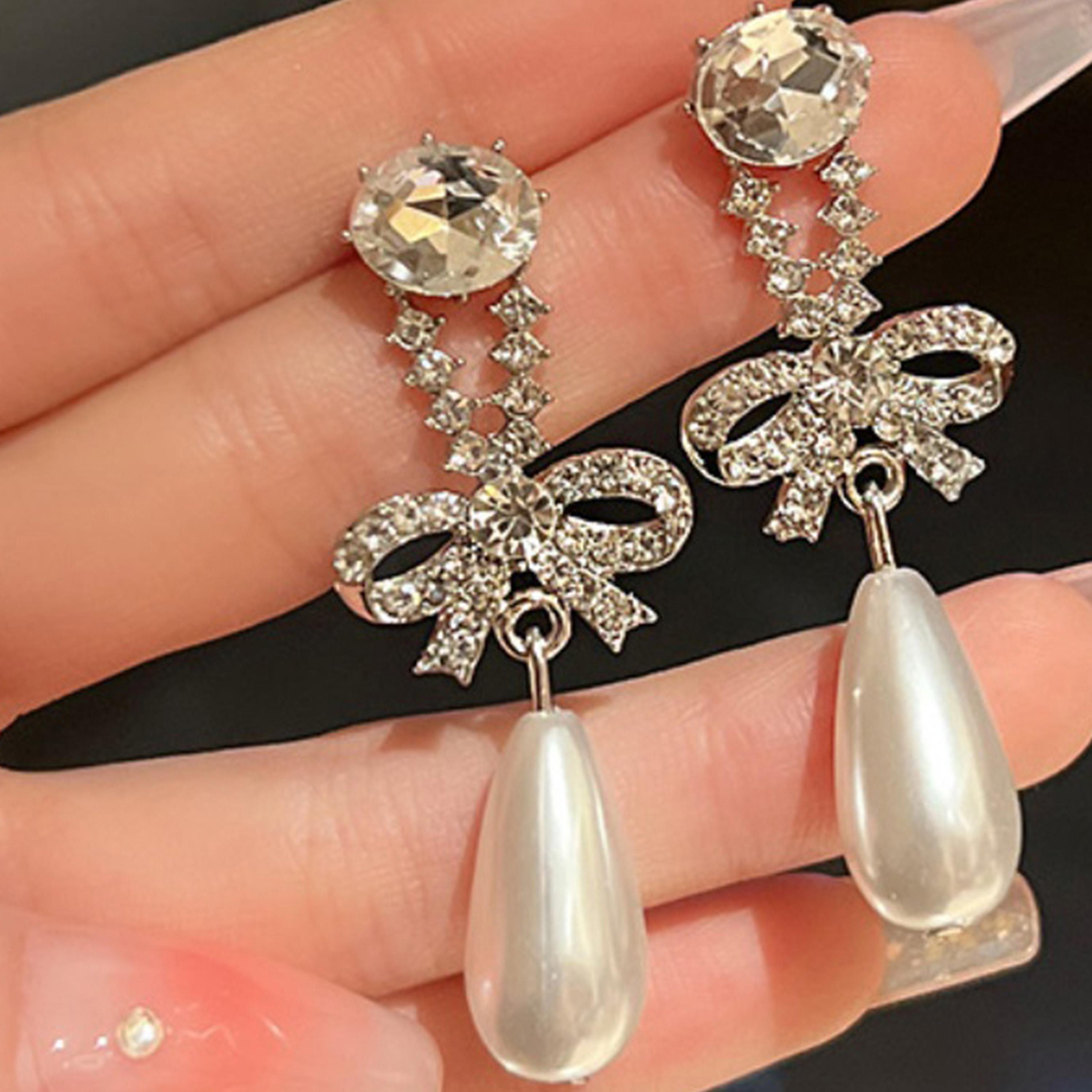 Styli Ribbon Faux Pearl Drop Earrings-women-watchesandjewellery-jewellery-earrings-image-4