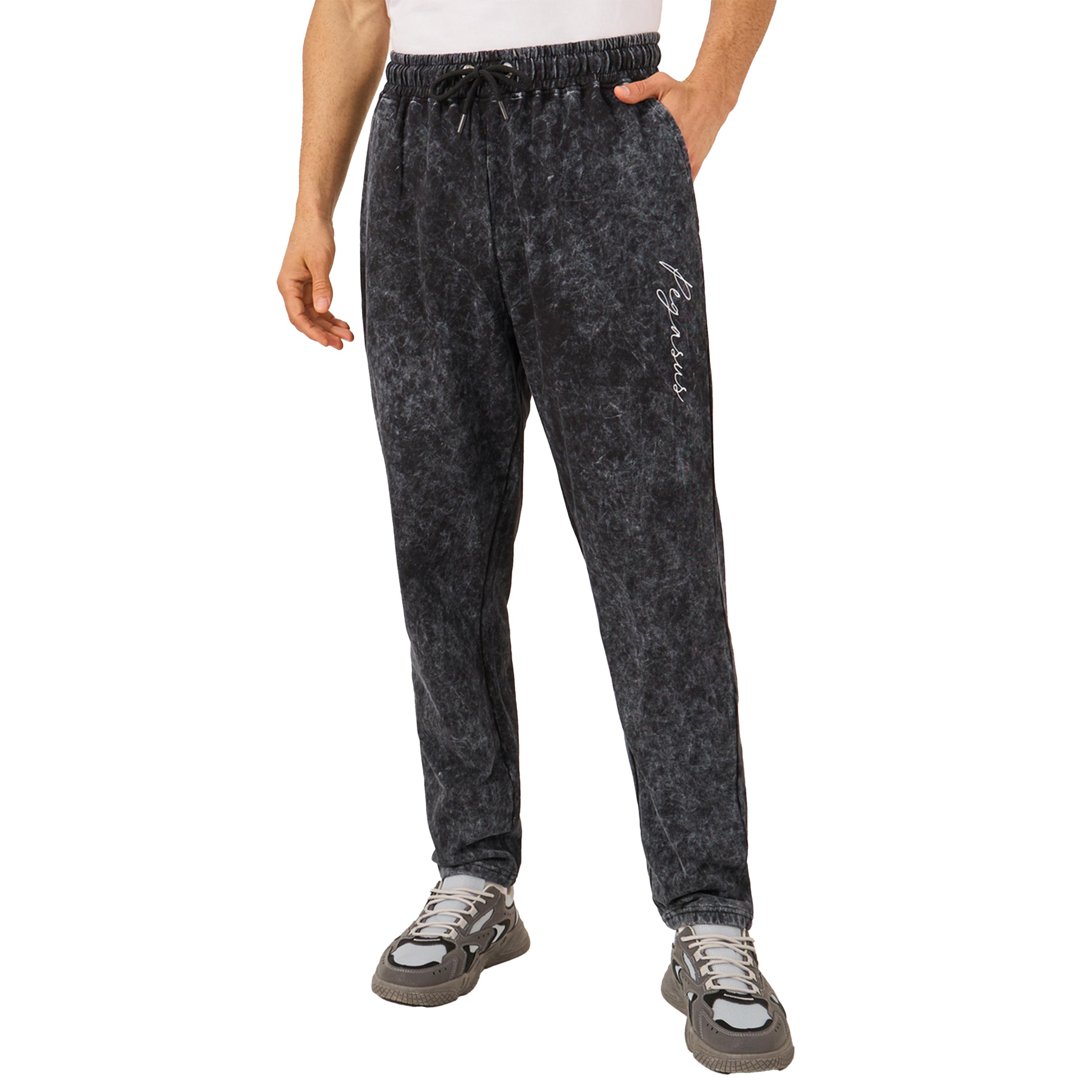 ستايلي - بنطال رياضي من قماش تيري بقصة ضيقة وطبعة شعار مغسول بالحامض-men-clothing-bottoms-joggers-image-1