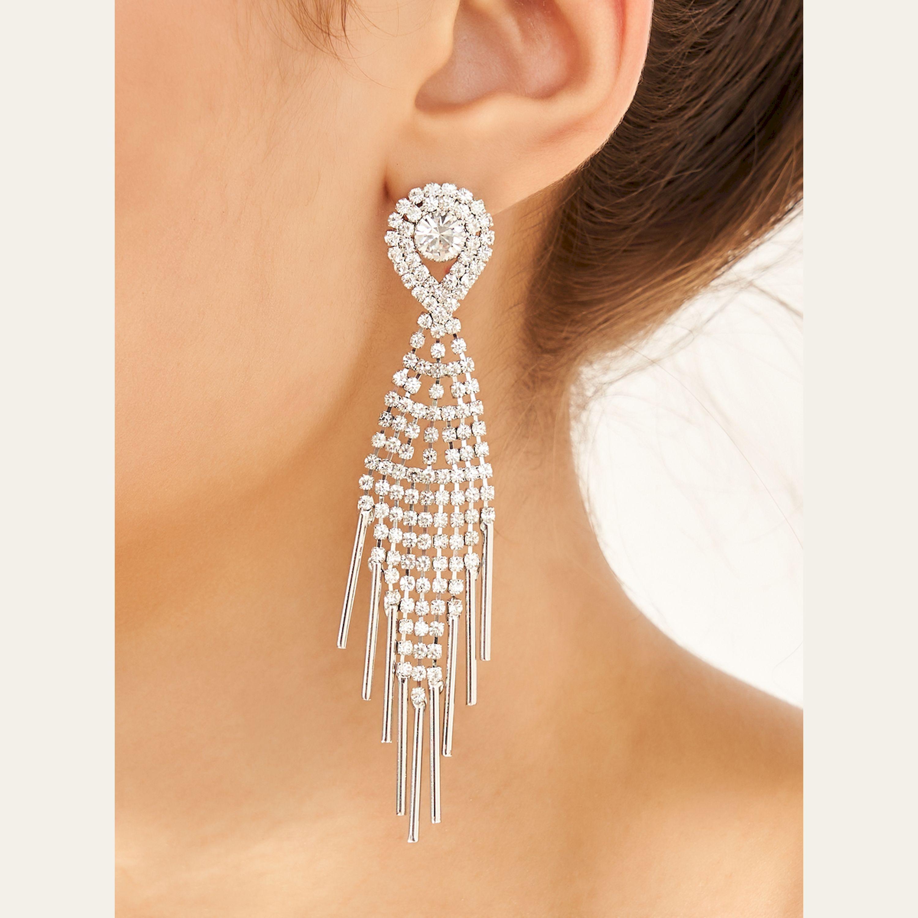 Styli Rhinestone Embellished Tassel Drop Earrings-women-watchesandjewellery-jewellery-earrings-image-2