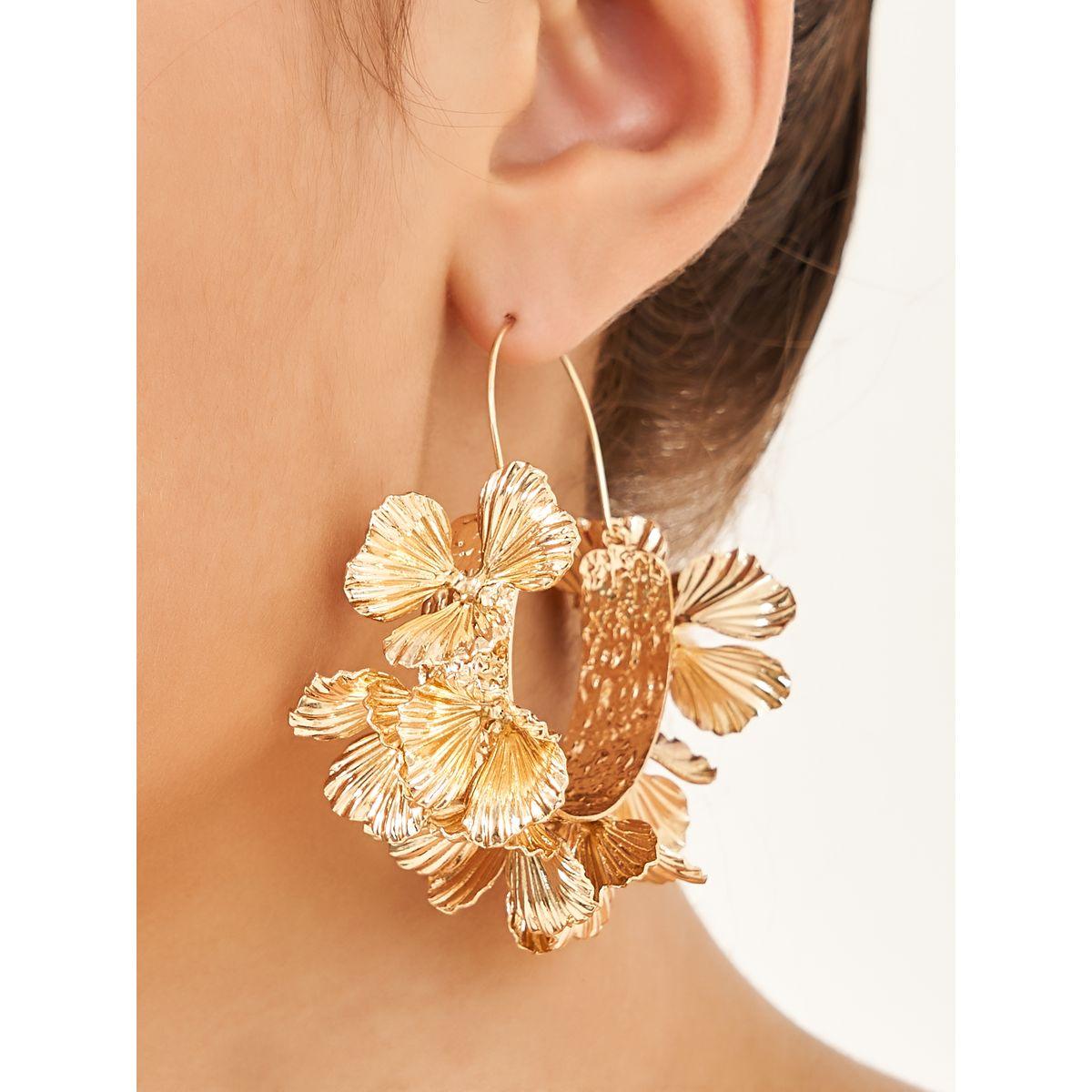 Textured Floral Earrings-women-watchesandjewellery-jewellery-earrings-image-2