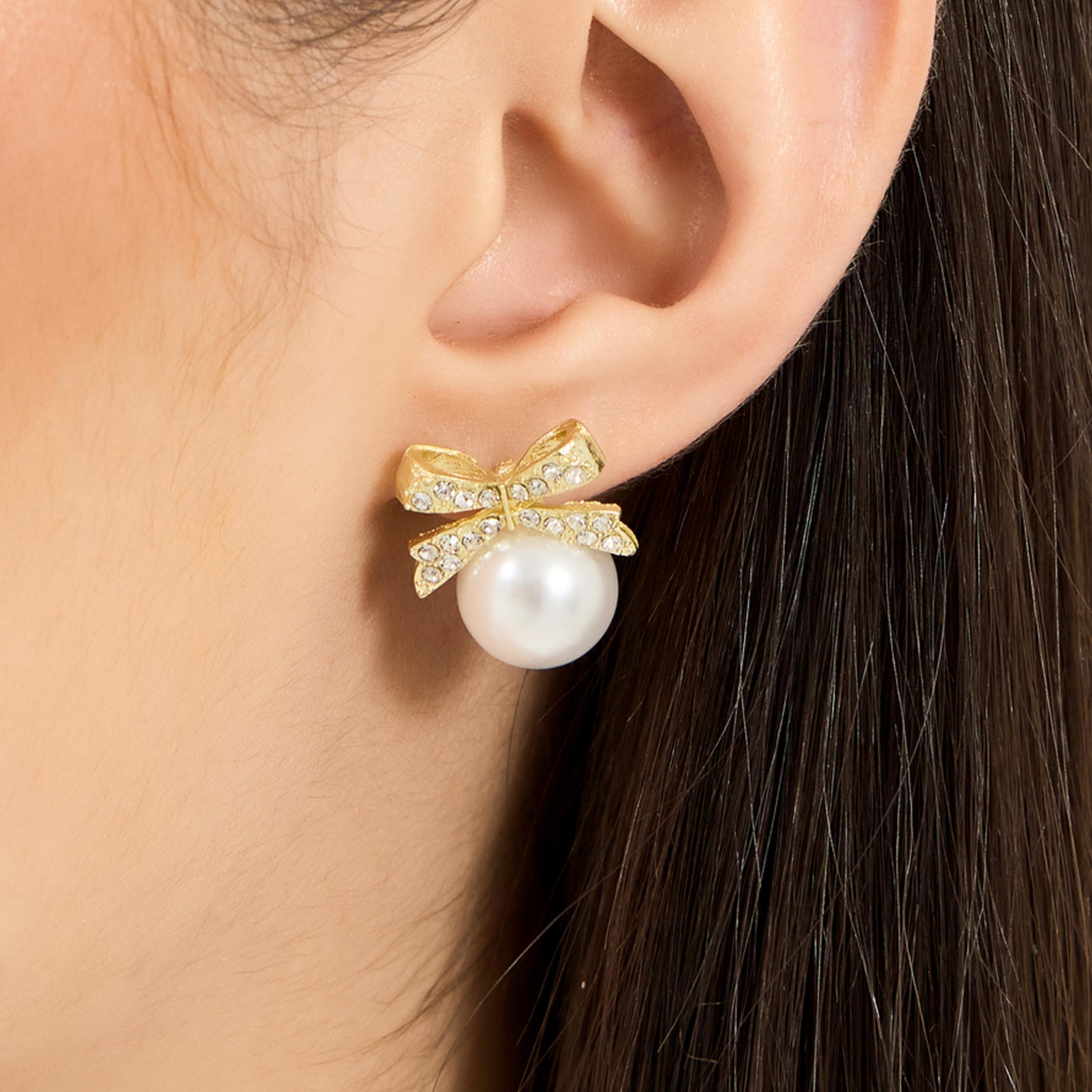 ستايلي - أقراط من اللؤلؤ الصناعي مزينة بشريط-women-watchesandjewellery-jewellery-earrings-image-2