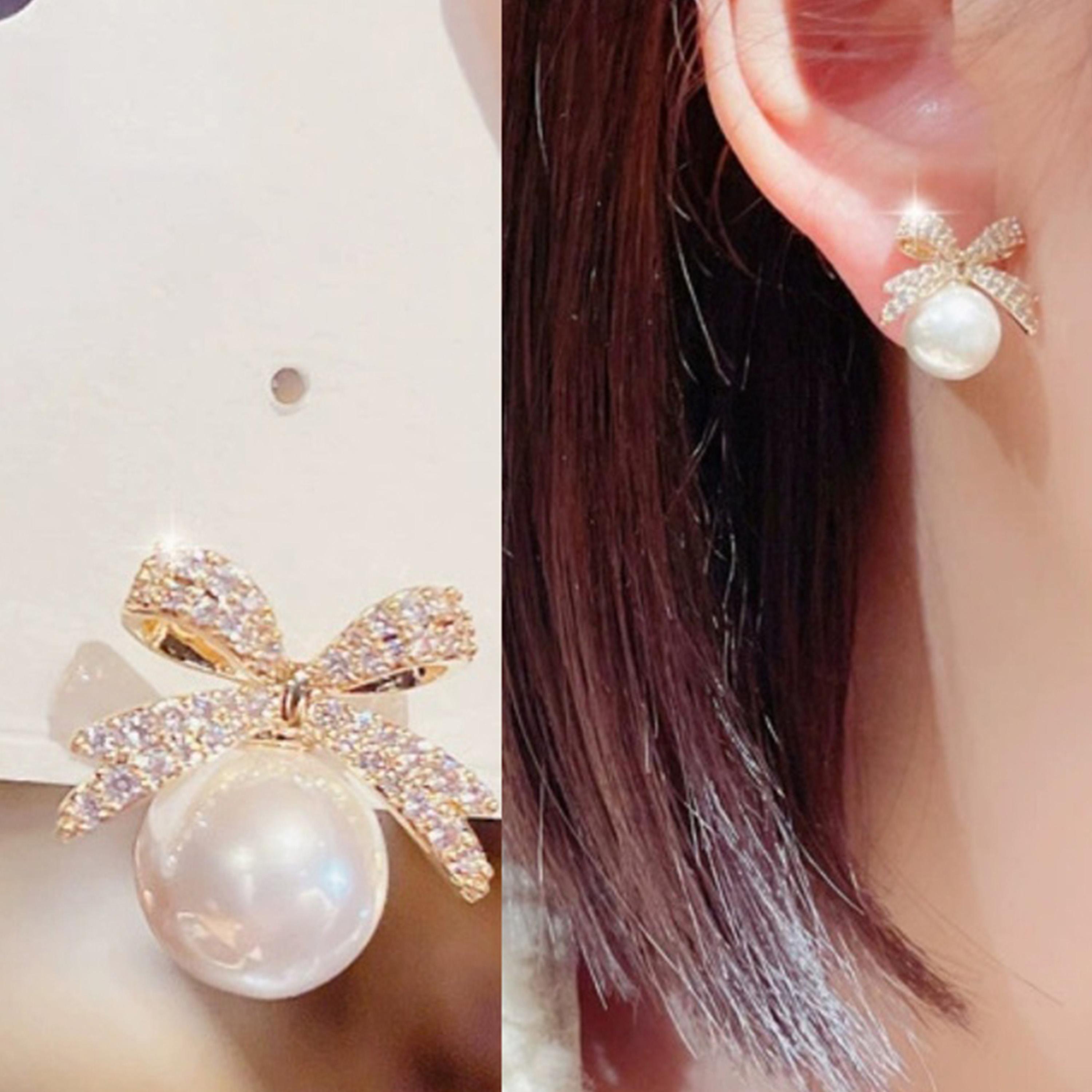 Styli Faux Pearl Ribbon Earrings-women-watchesandjewellery-jewellery-earrings-image-4