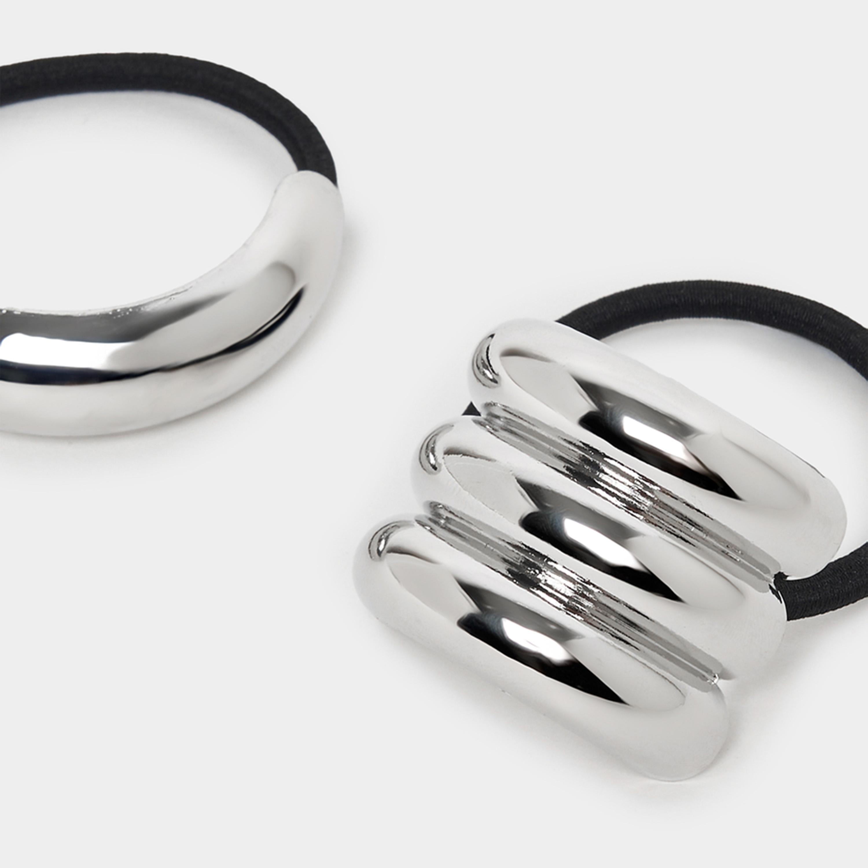 Styli Set of 2 - Metal Accent Elasticated Hair Tie-women-hairaccessories-bands-image-3