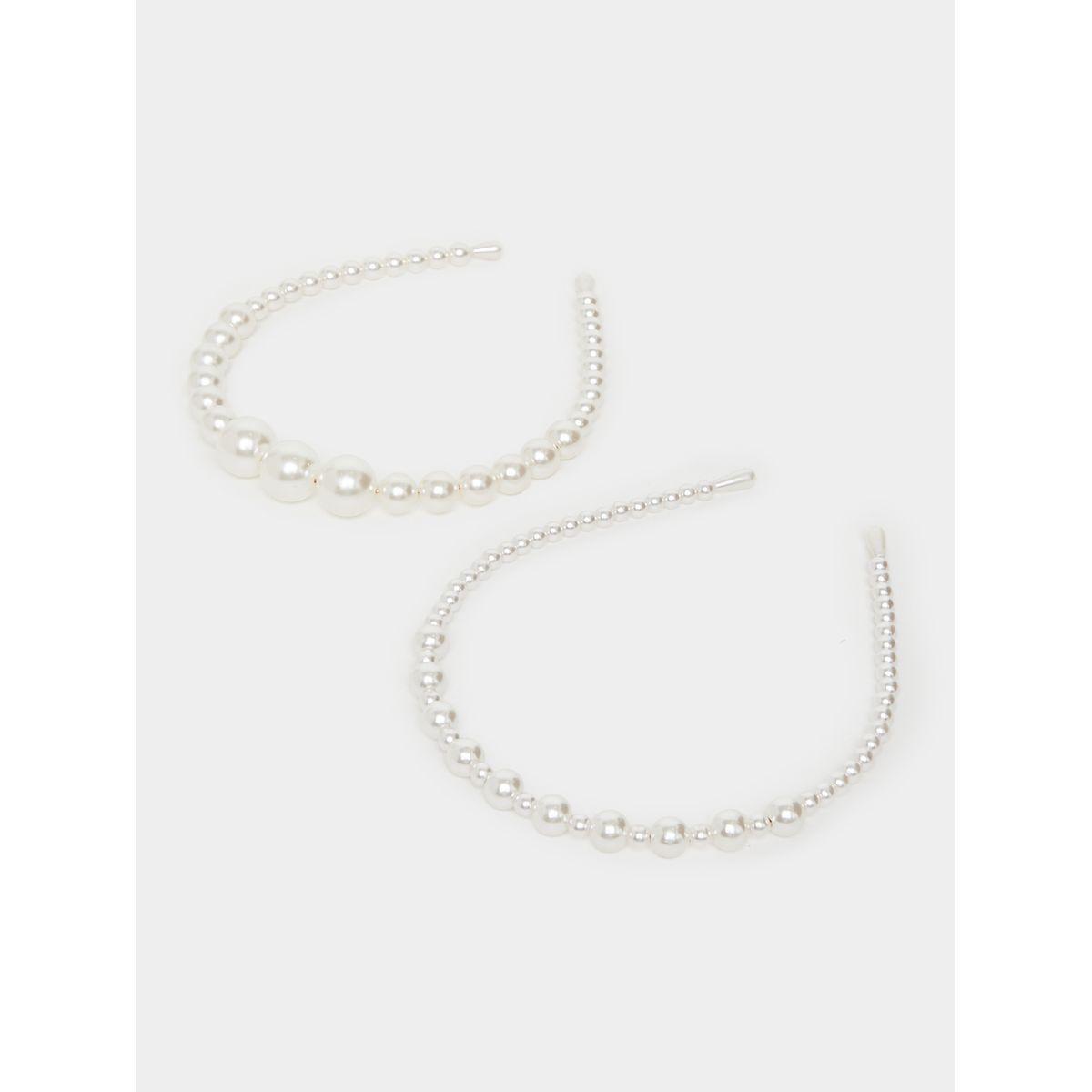 مجموعة من قطعتين - عصابة رأس مزينة باللؤلؤ الصناعي-women-hairaccessories-bands-image-1