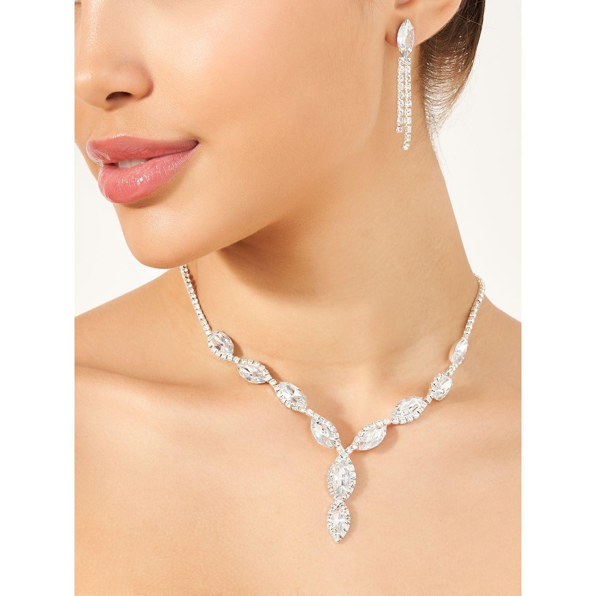 مجموعة من قطعتين - عقد وأقراط من الكريستال الصناعي-women-watchesandjewellery-jewellery-jewellerysets-image-1