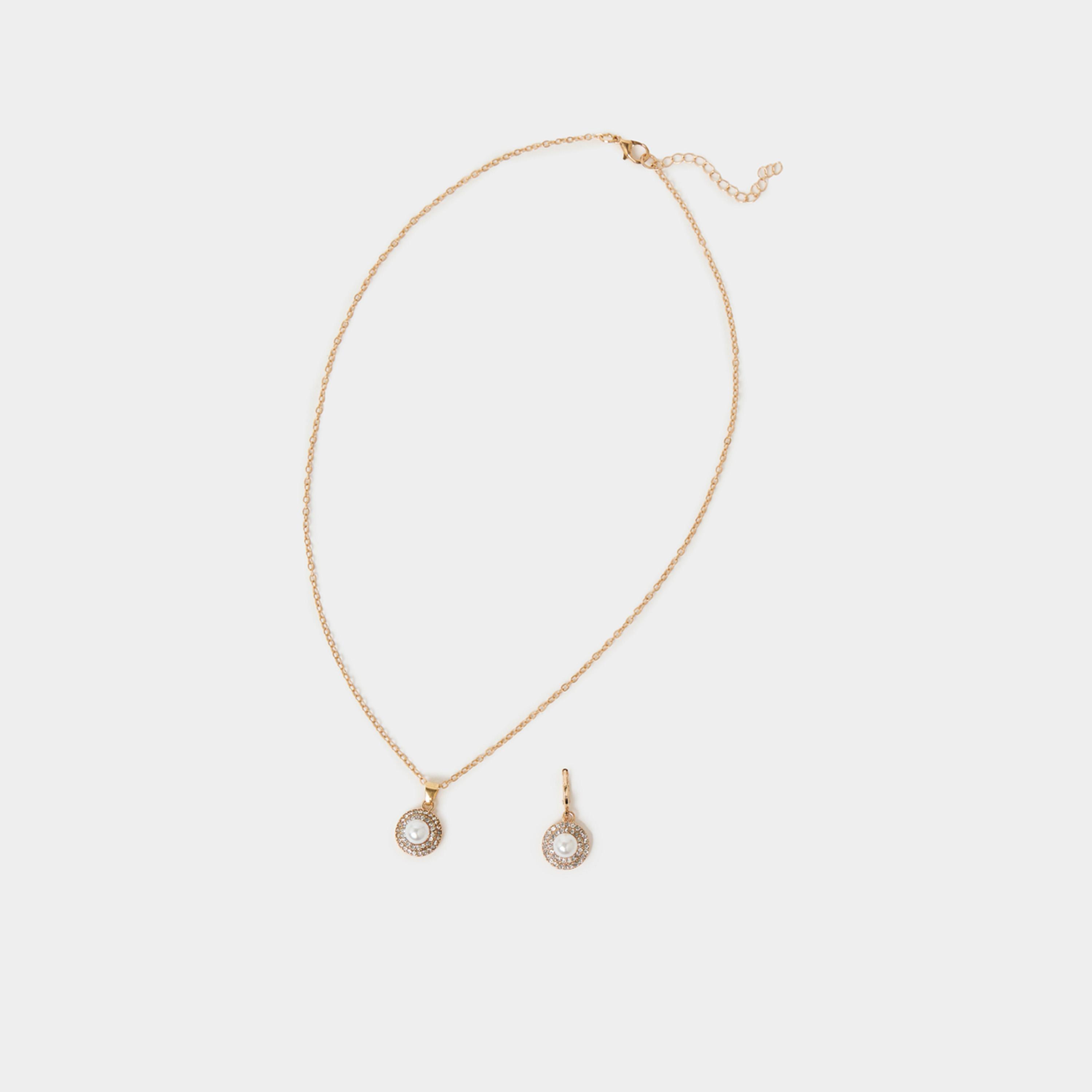 ستايلي - طقم من قطعتين - أقراط وسلسال مزين باللؤلؤ الصناعي-women-watchesandjewellery-jewellery-jewellerysets-image-1