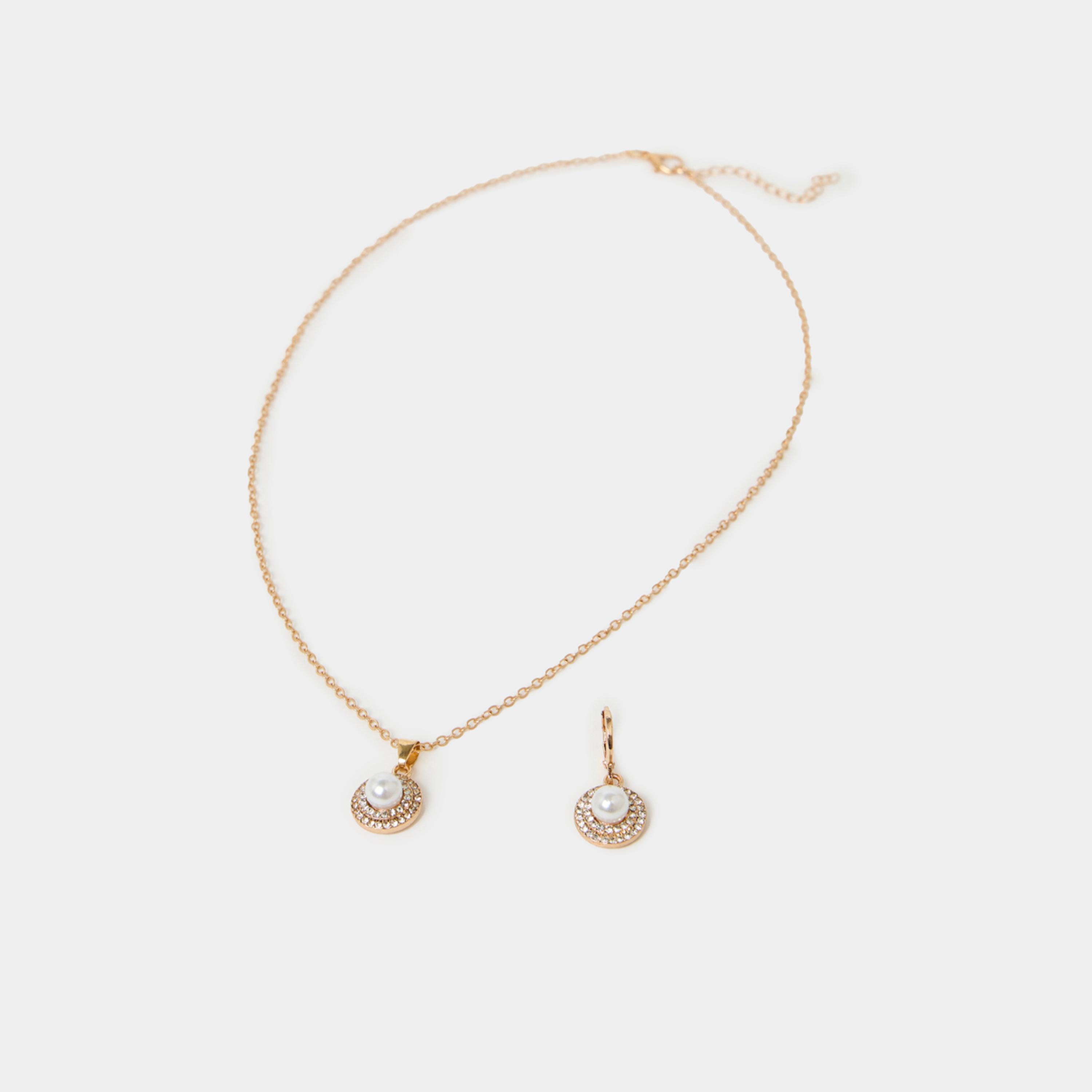 ستايلي - طقم من قطعتين - أقراط وسلسال مزين باللؤلؤ الصناعي-women-watchesandjewellery-jewellery-jewellerysets-image-2